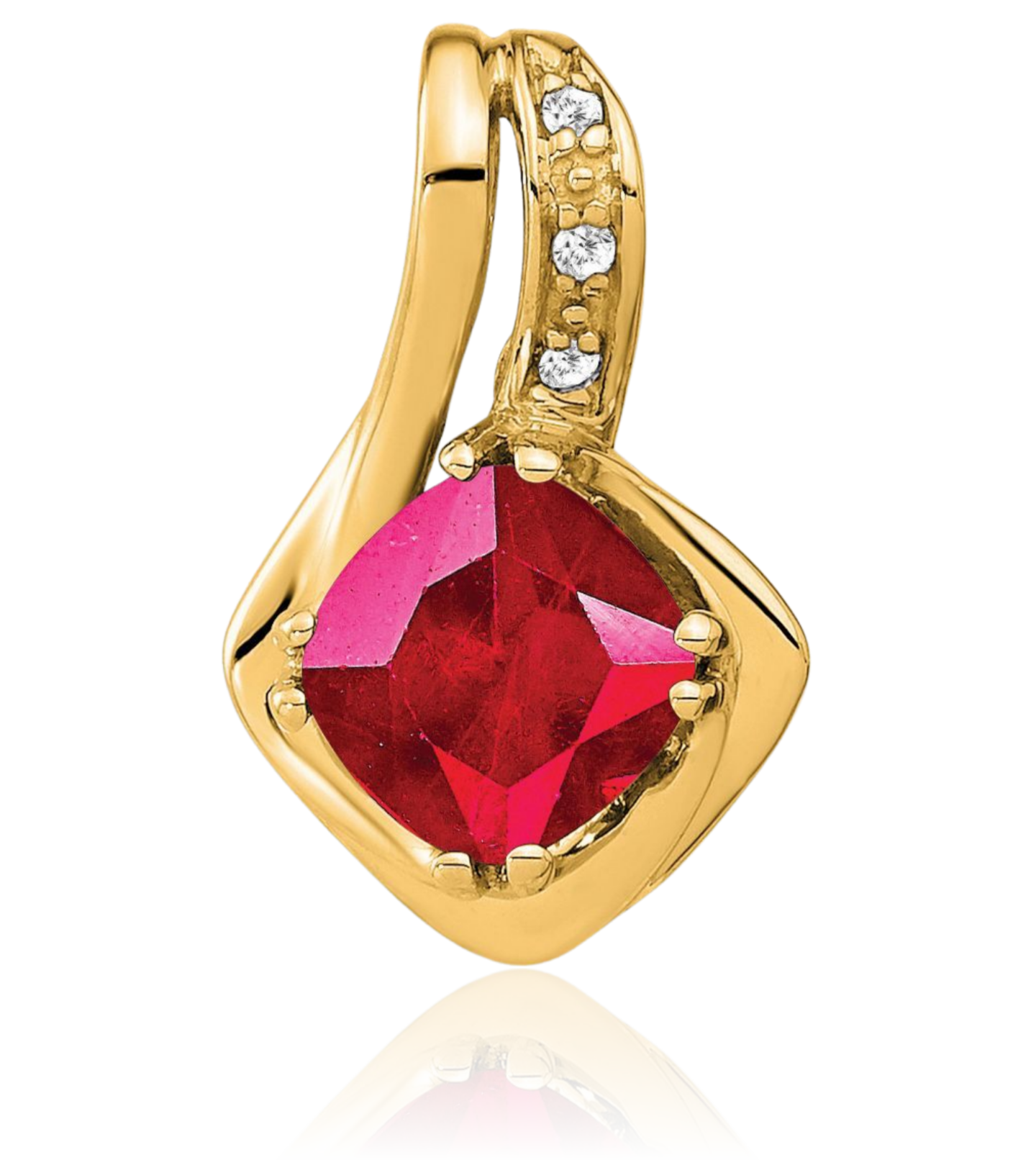 14K Solid Yellow Gold Lab Ruby Diamond Floating Chain Slide Necklace - Picture 8 of 37