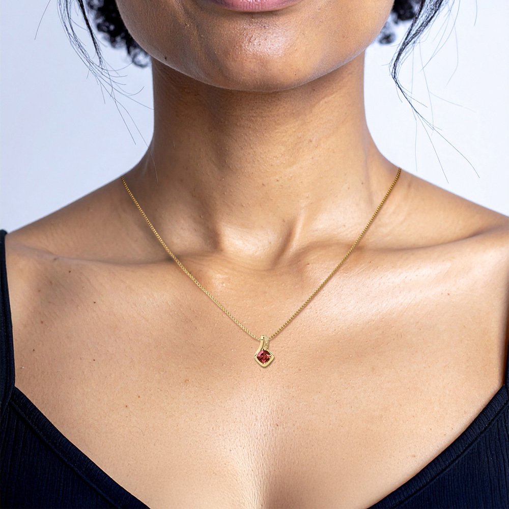 14K Solid Yellow Gold Lab Ruby Diamond Floating Chain Slide Necklace - Picture 5 of 37