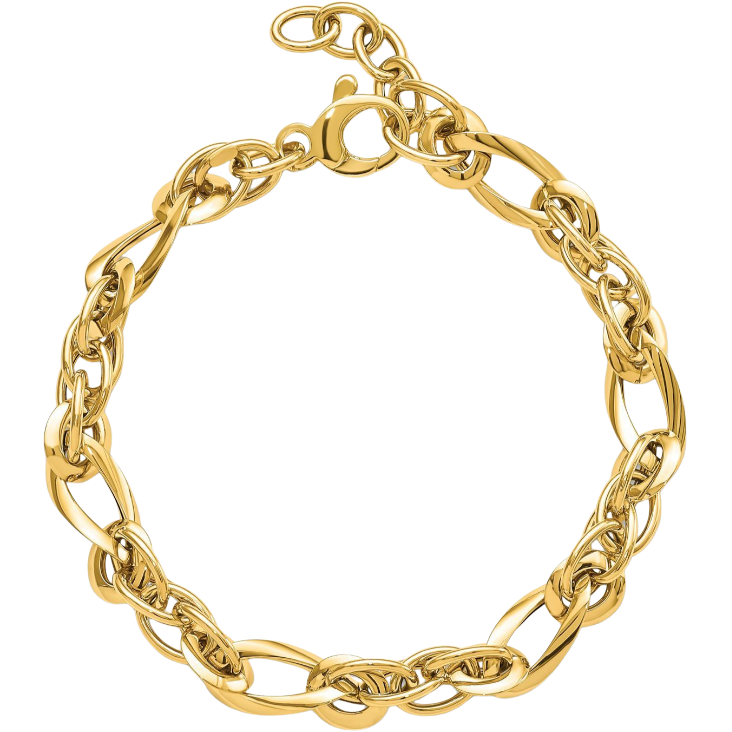 14K Solid Yellow Gold 6.4mm Thick Link Chain Bracelet 7 inch Polished for Women detailed image 3