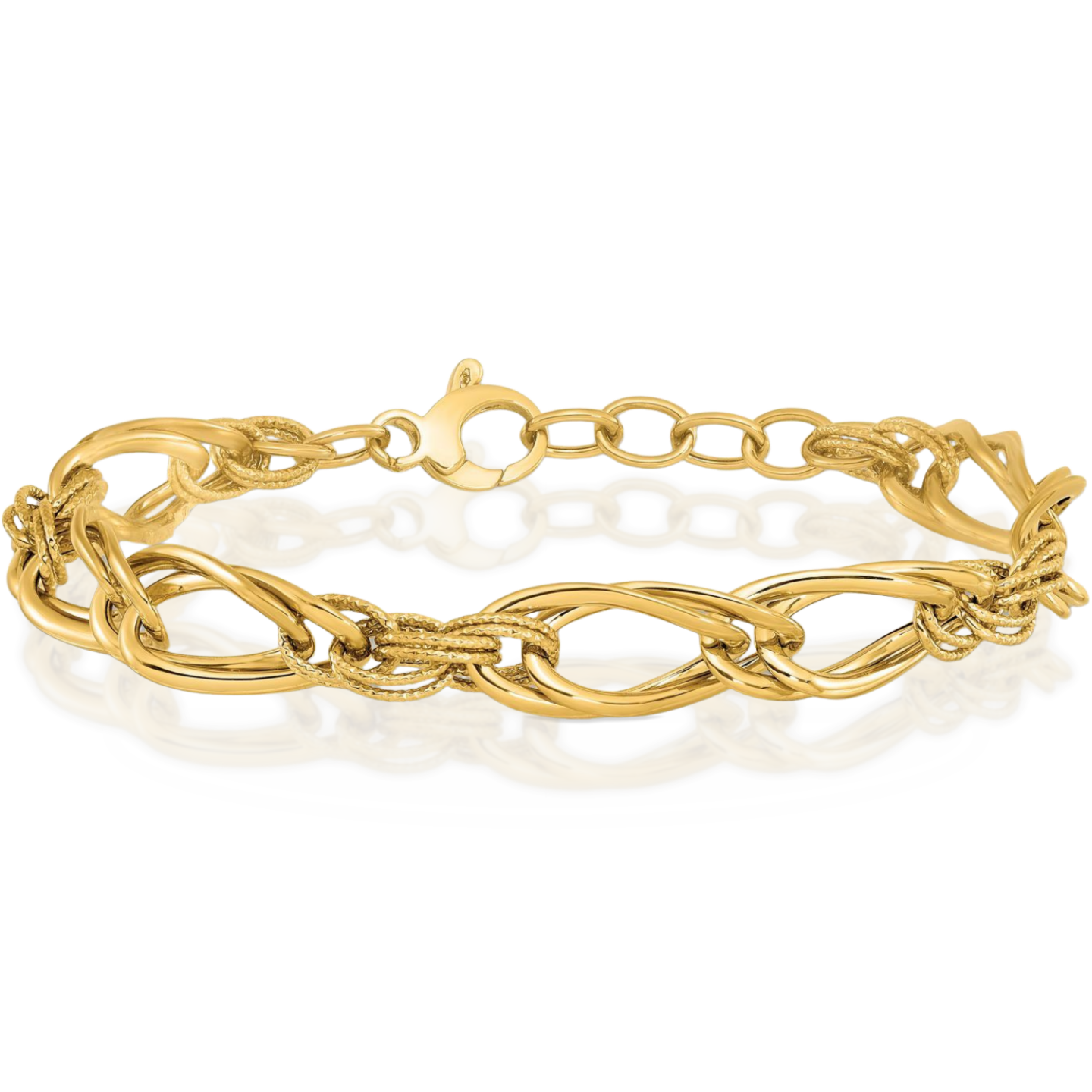 14K Yellow Gold 9mm Link Chain Bracelet 8 inch Lightweight, Polished, Grooved main product image