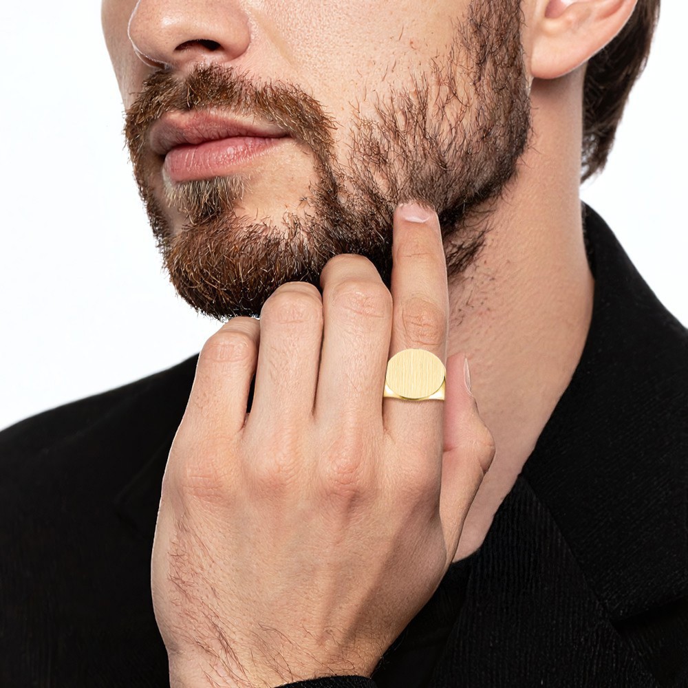 14K Solid Yellow Gold Mens Custom Engraved Signet Ring - Picture 14 of 100