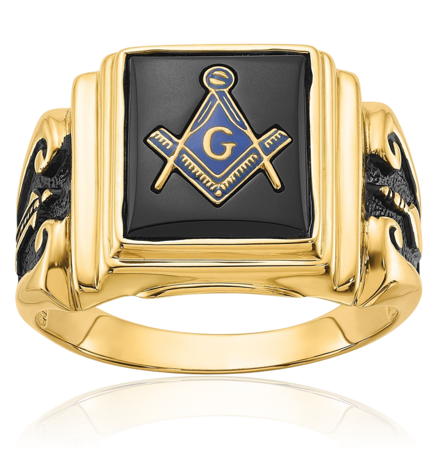 14K Solid Yellow Gold Mens Onyx Masonic Ring - Picture 12 of 110