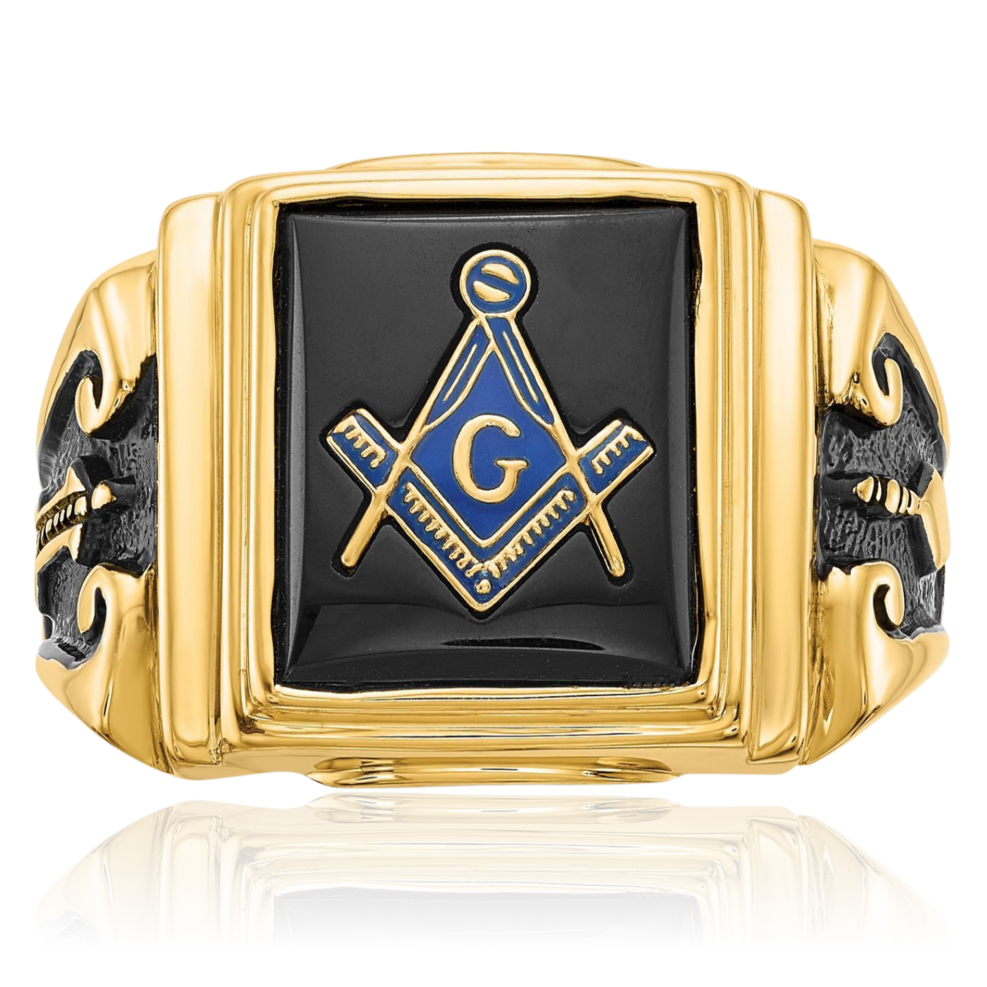 14K Solid Yellow Gold Mens Onyx Masonic Ring - Picture 19 of 110