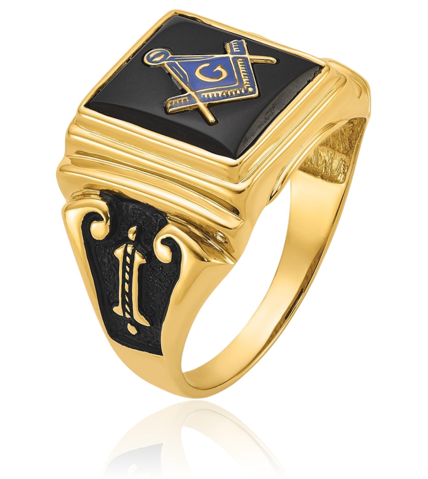 14K Solid Yellow Gold Mens Onyx Masonic Ring - Picture 21 of 110