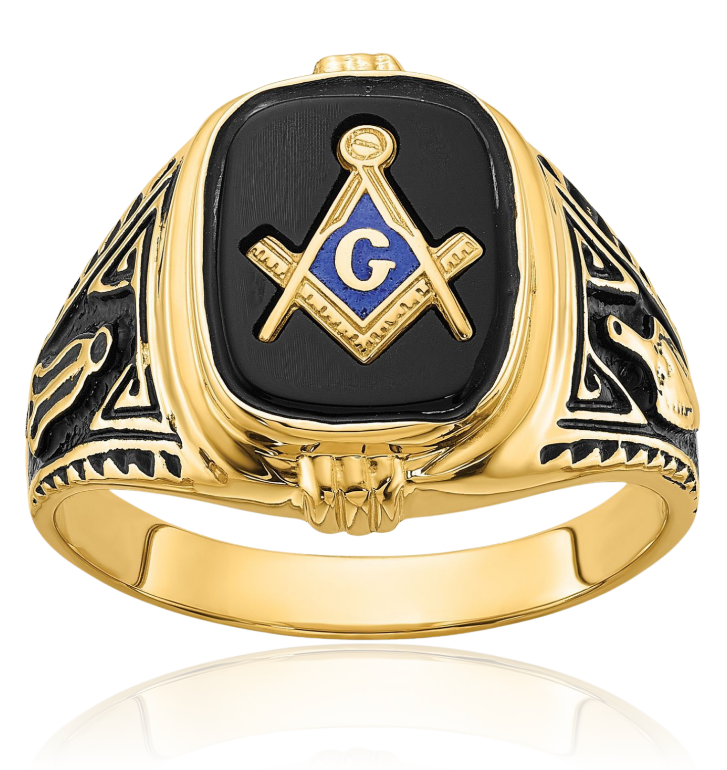 14K Solid Yellow Gold Mens Onyx Masonic Ring - Picture 12 of 110