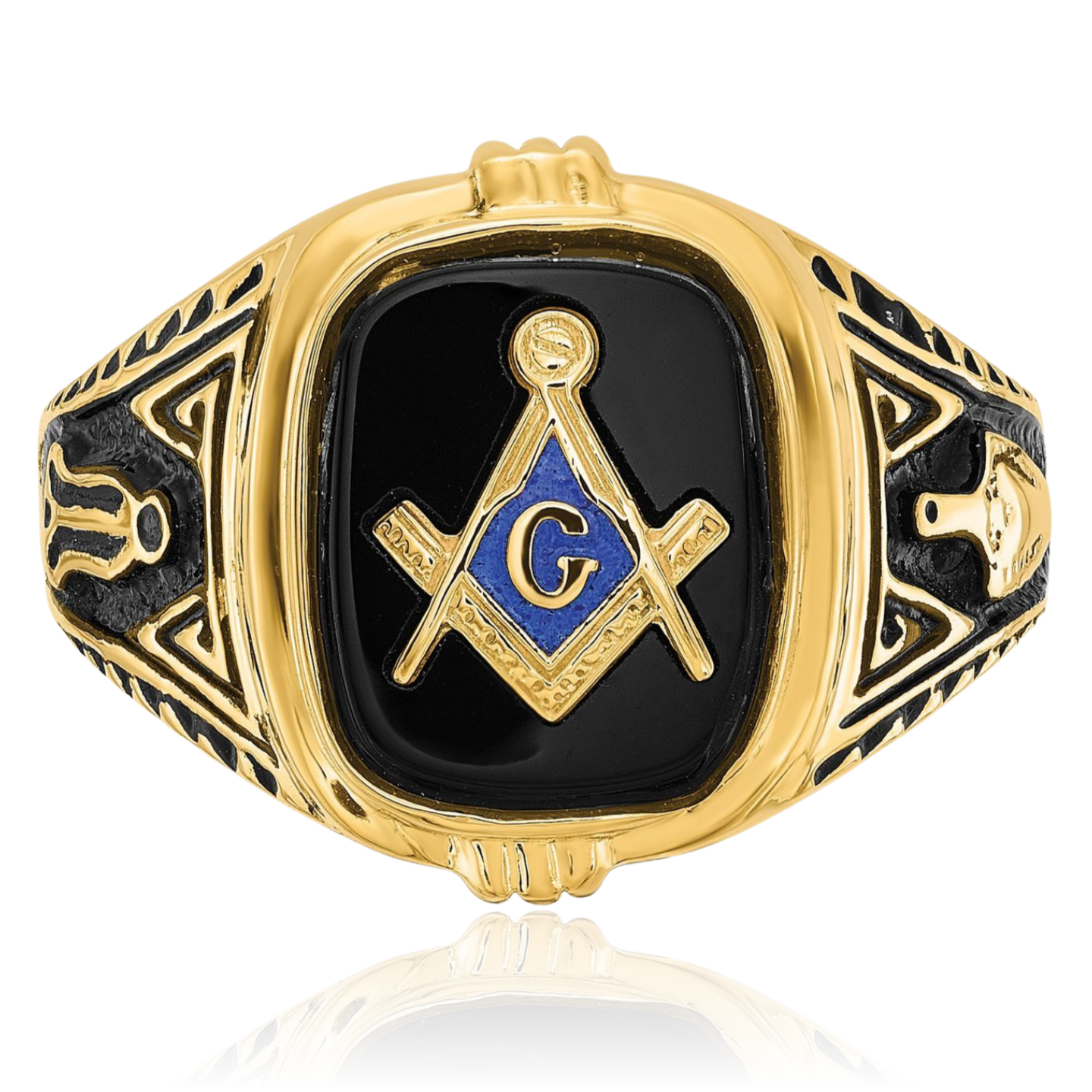 14K Solid Yellow Gold Mens Onyx Masonic Ring - Picture 19 of 110