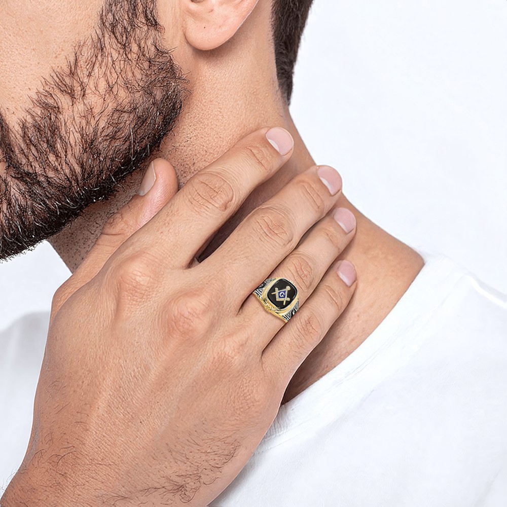 14K Solid Yellow Gold Mens Onyx Masonic Ring - Picture 13 of 110