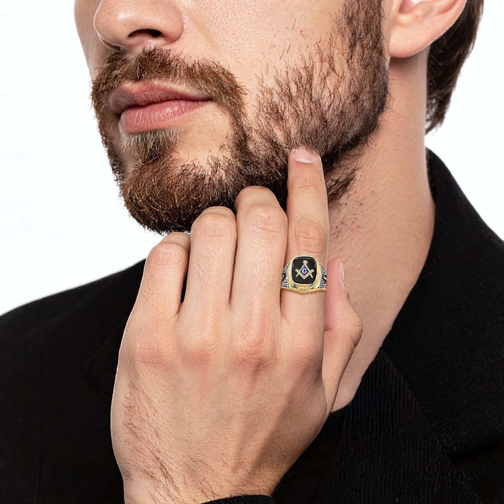 14K Solid Yellow Gold Mens Onyx Masonic Ring - Picture 15 of 110
