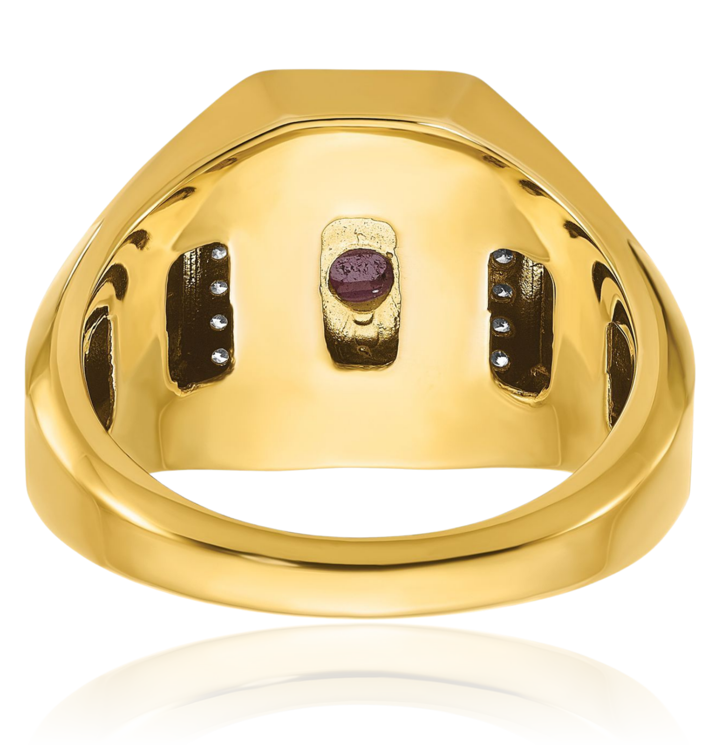 14K Solid Yellow Gold Mens Ruby Stone Diamond Ring - Picture 19 of 110
