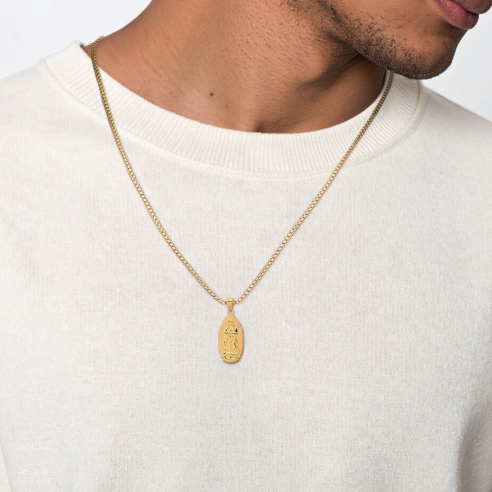 14K Solid Yellow Gold Our Lady of Guadalupe Virgin Mary Oval Necklace ...
