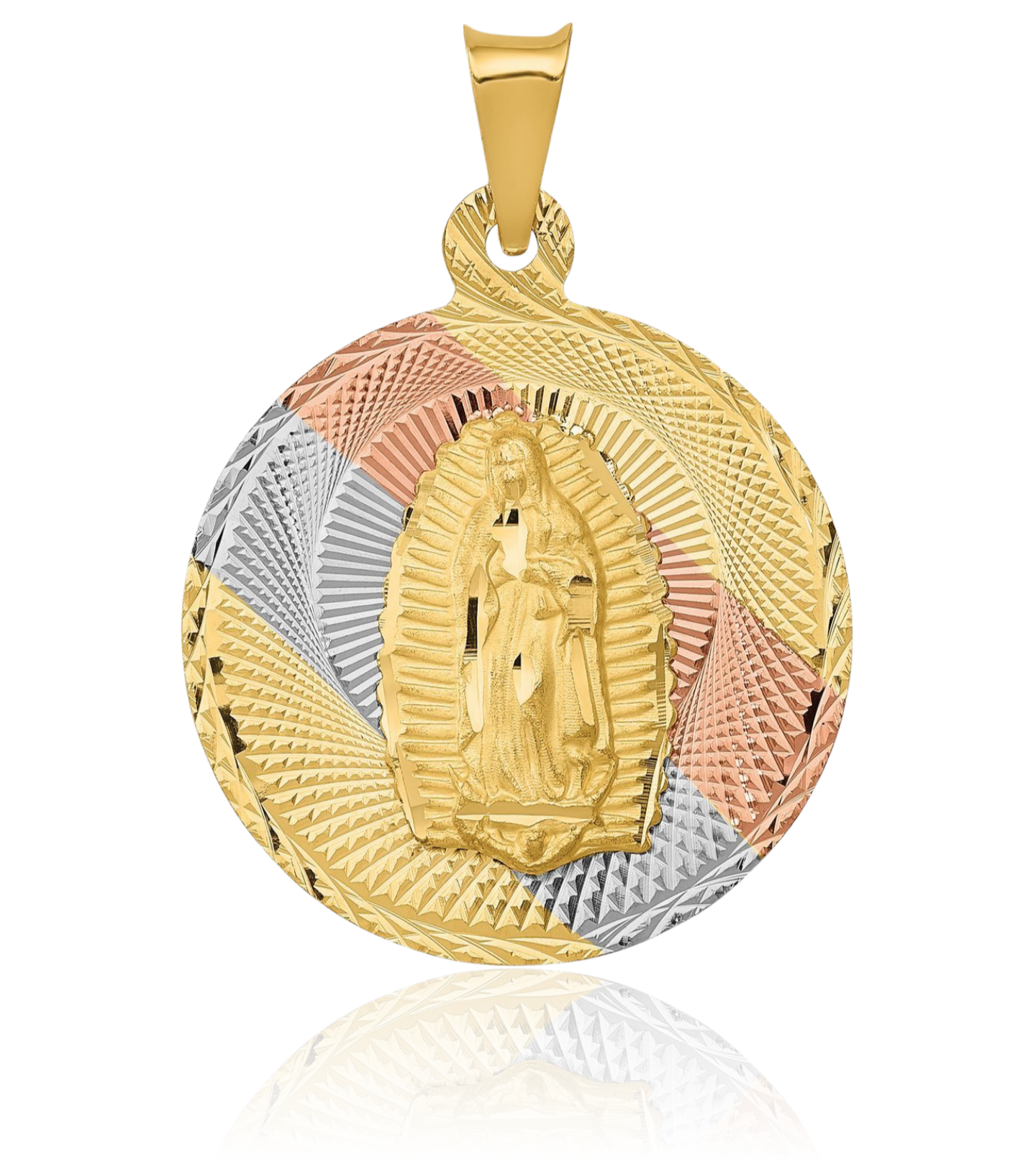 14K Solid Yellow Gold Our Lady of Guadalupe Virgin Mary Round Necklace ...