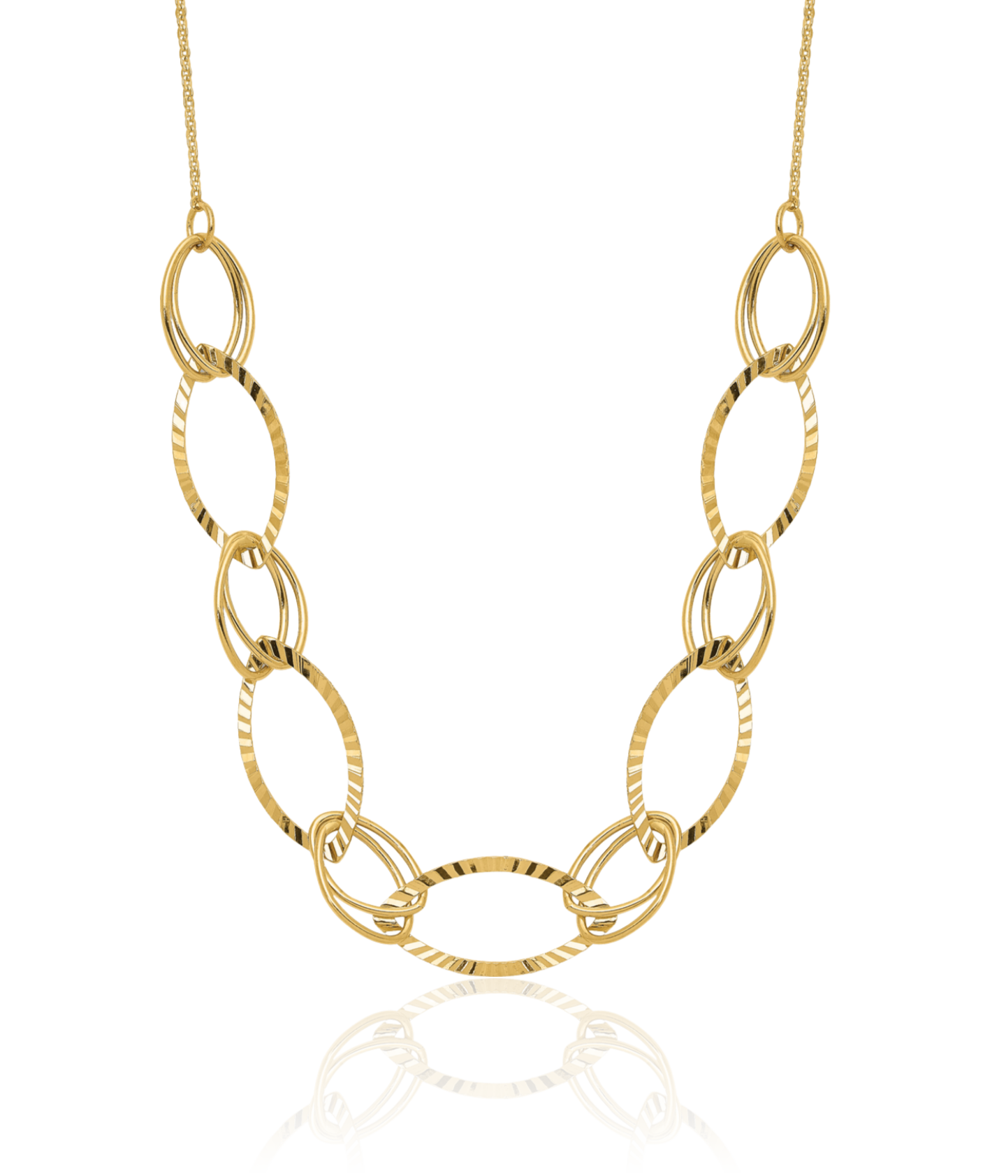 14K Solid Yellow Gold Oval Cable Rolo Link Chain Necklace