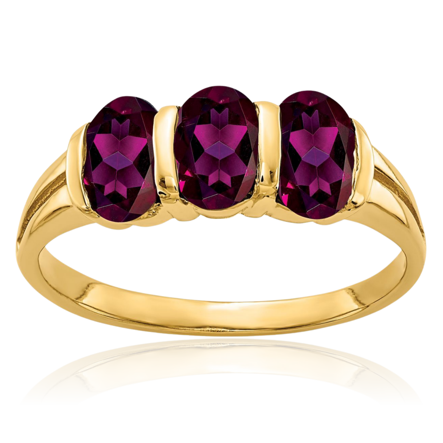 14K Solid Yellow Gold Oval Rhodolite Garnet 3-stone Ring - Picture 17 of 79