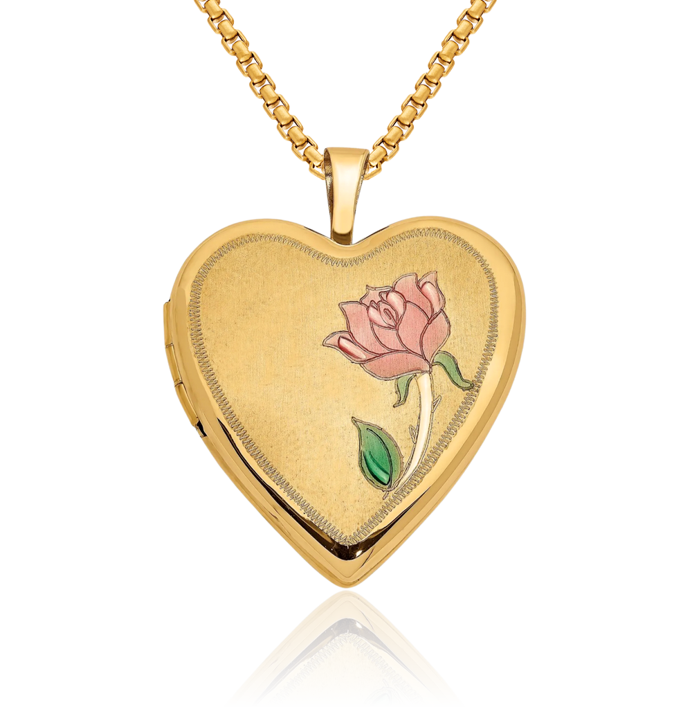 14K Solid Yellow Gold Rose Heart Locket Necklace - Picture 12 of 14