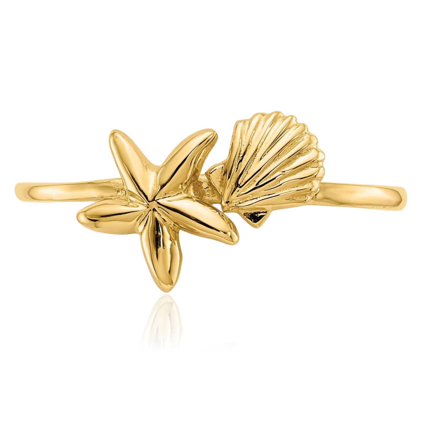 14K Solid Yellow Gold Shell Starfish Ring - Picture 18 of 100