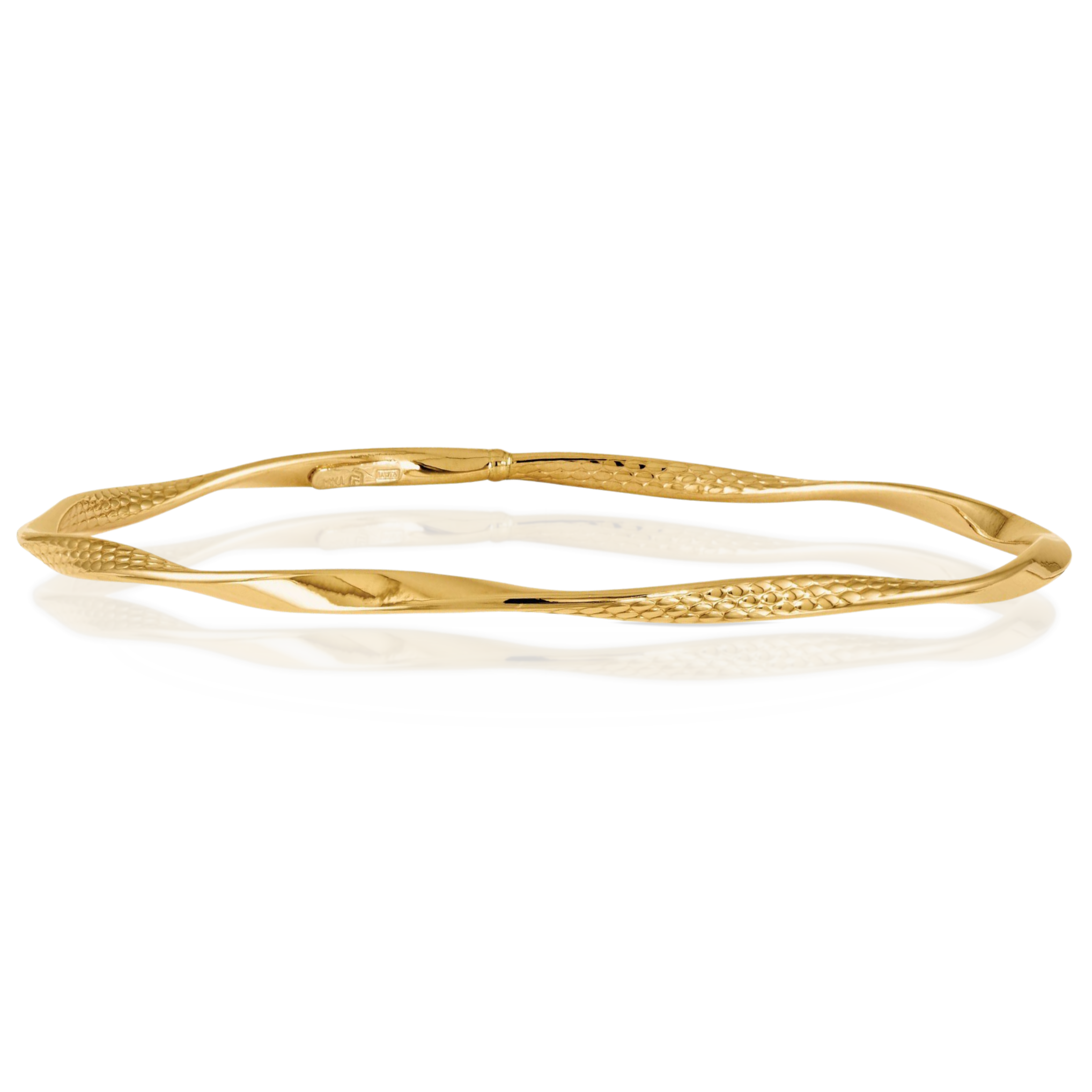 14K Yellow Gold Twisted Bangle Bracelet 7 inch Lightweight, Polished for Women