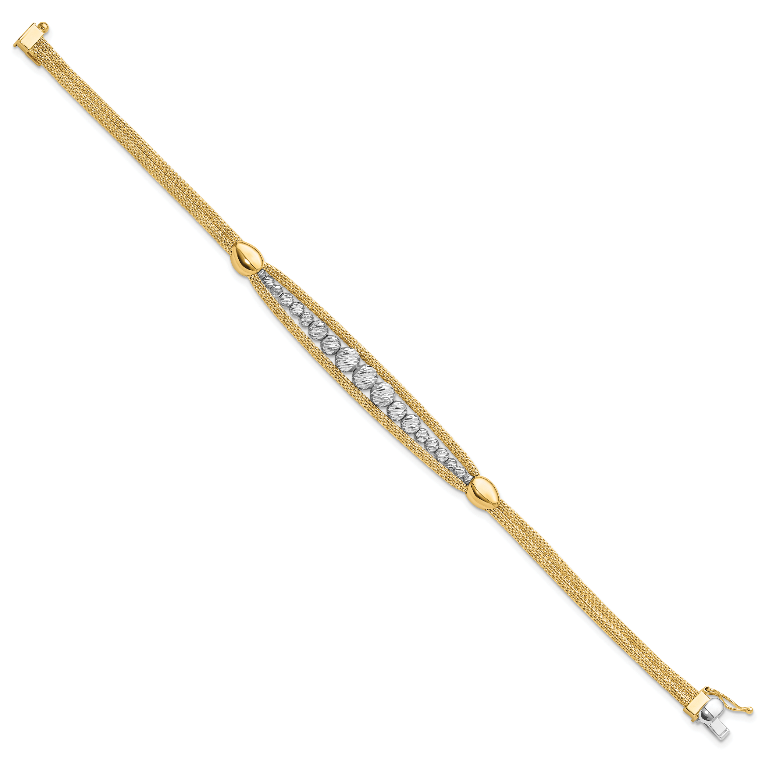 14K Solid Two Tone Gold Ball Chain Bracelet - Picture 8 of 12