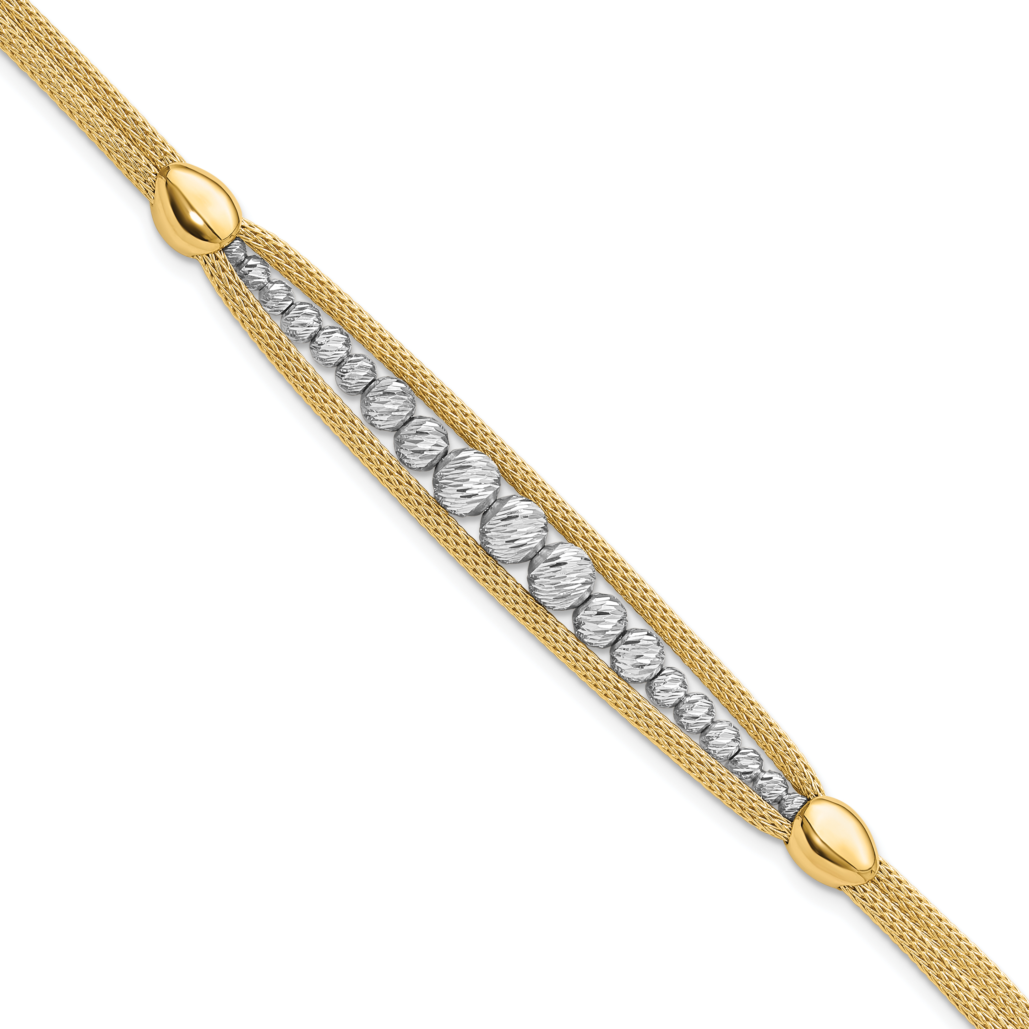 14K Solid Two Tone Gold Ball Chain Bracelet - Picture 10 of 12