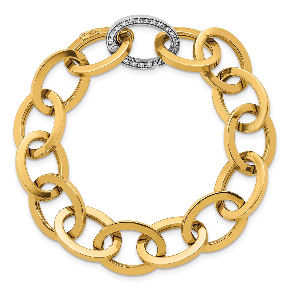 14K Solid Two Tone Gold Diamond Oval Cable Rolo Link Chain Bracelet - Picture 10 of 13