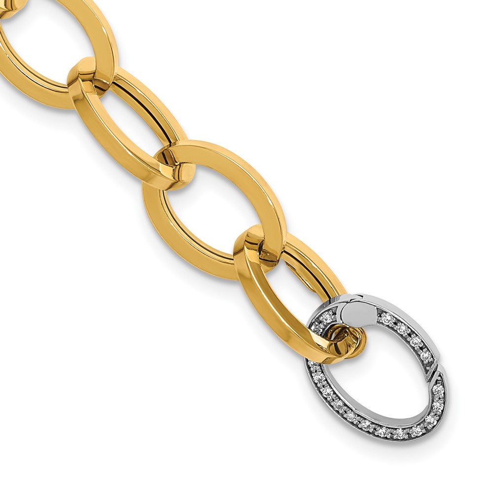 14K Solid Two Tone Gold Diamond Oval Cable Rolo Link Chain Bracelet - Picture 11 of 13