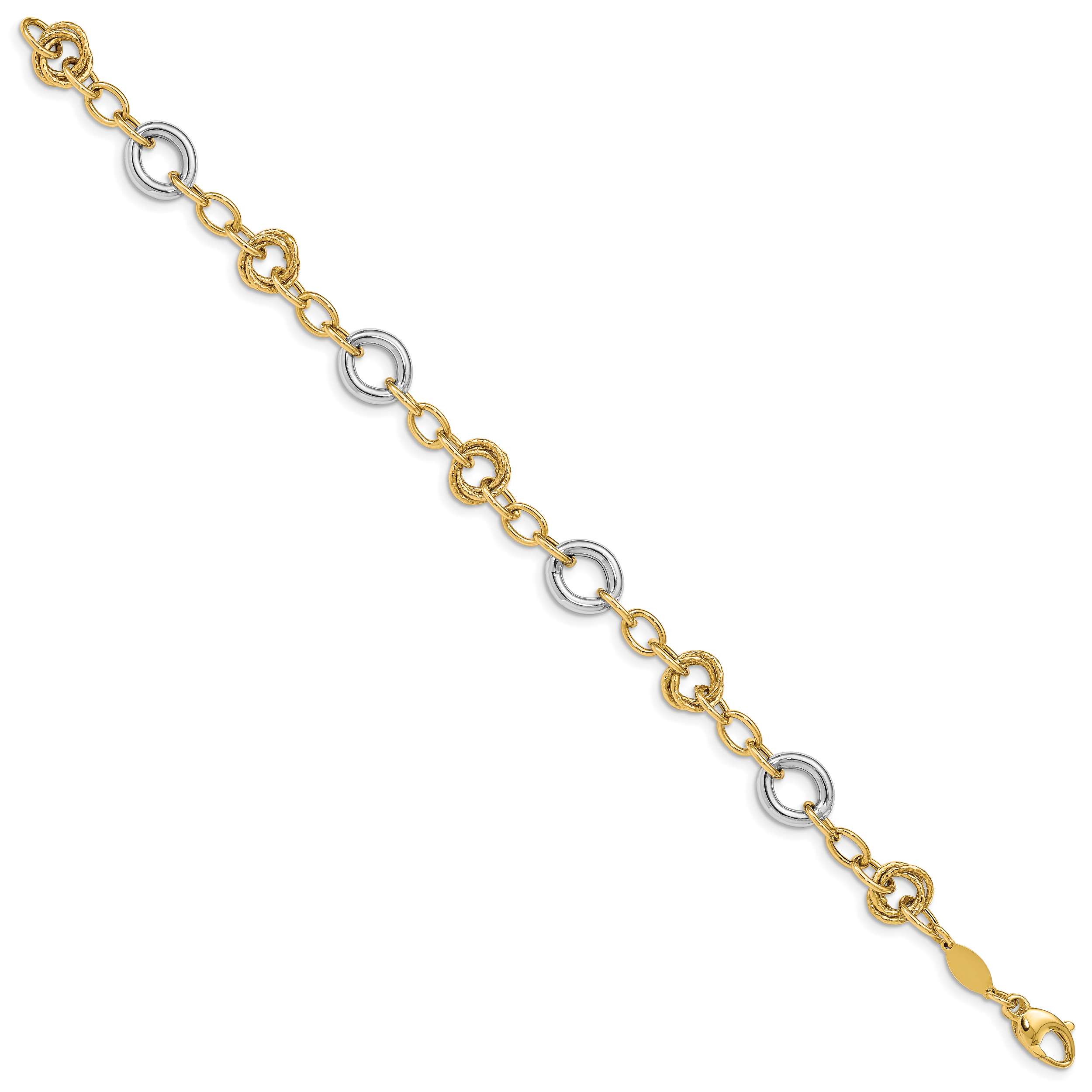 14K Solid Two Tone Gold Oval 9.04mm Chunky Link Chain Round Cable Bracelet product image view 3
