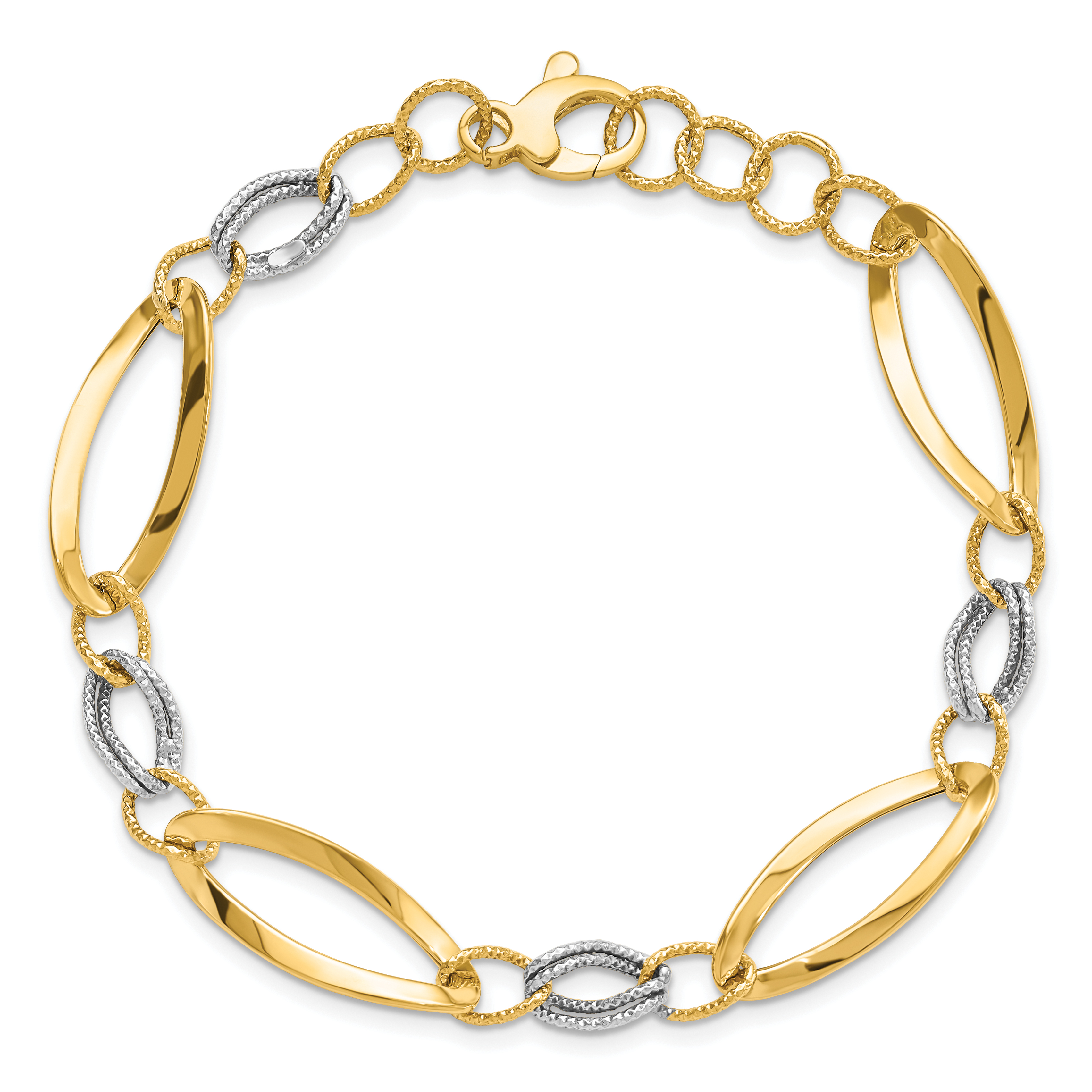 14K Solid Two Tone Gold 8mm Chunky Link Chain Bracelet 7.25 Plus 0.5 inch detailed image 5