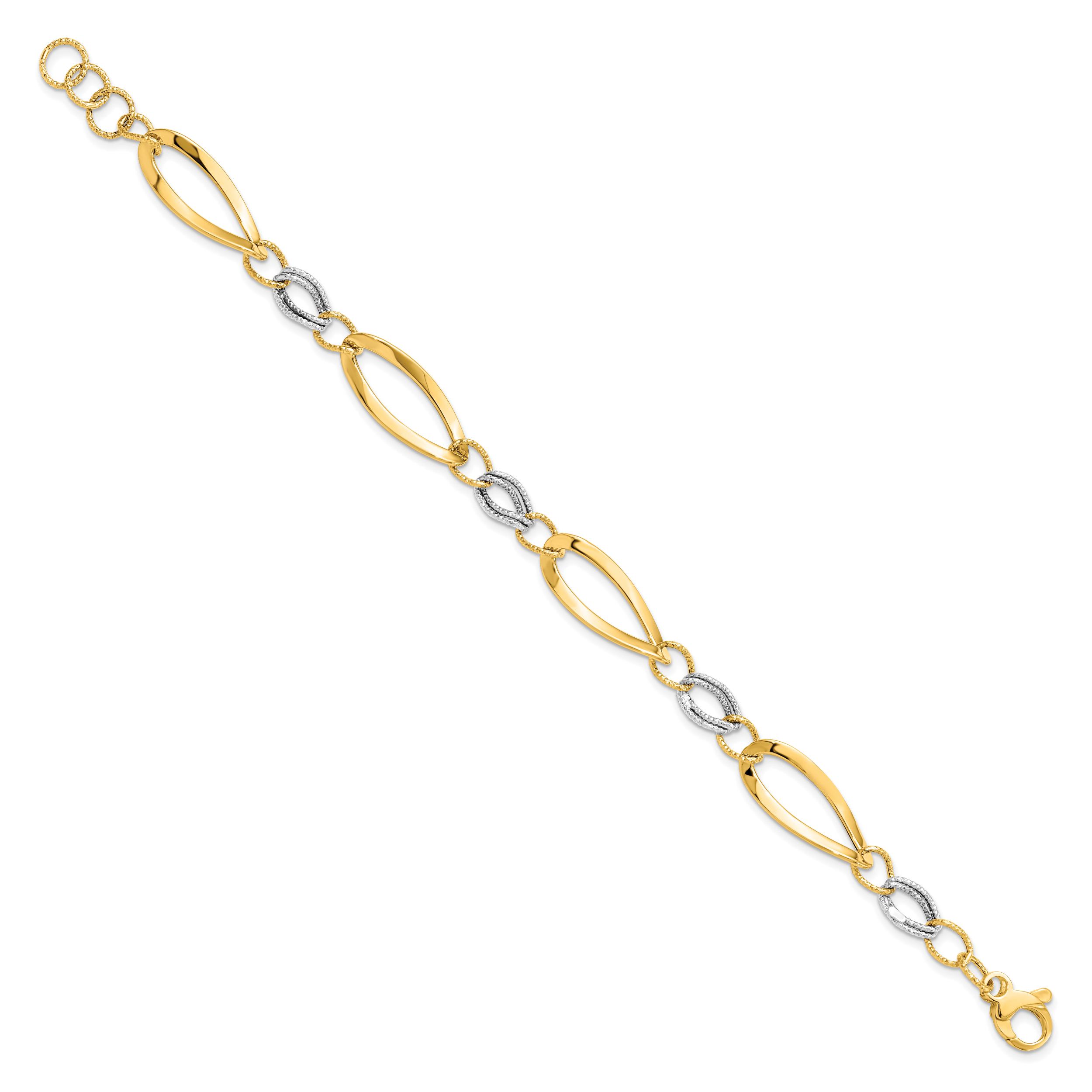 14K Solid Two Tone Gold 8mm Chunky Link Chain Bracelet 7.25 Plus 0.5 inch detailed image 3