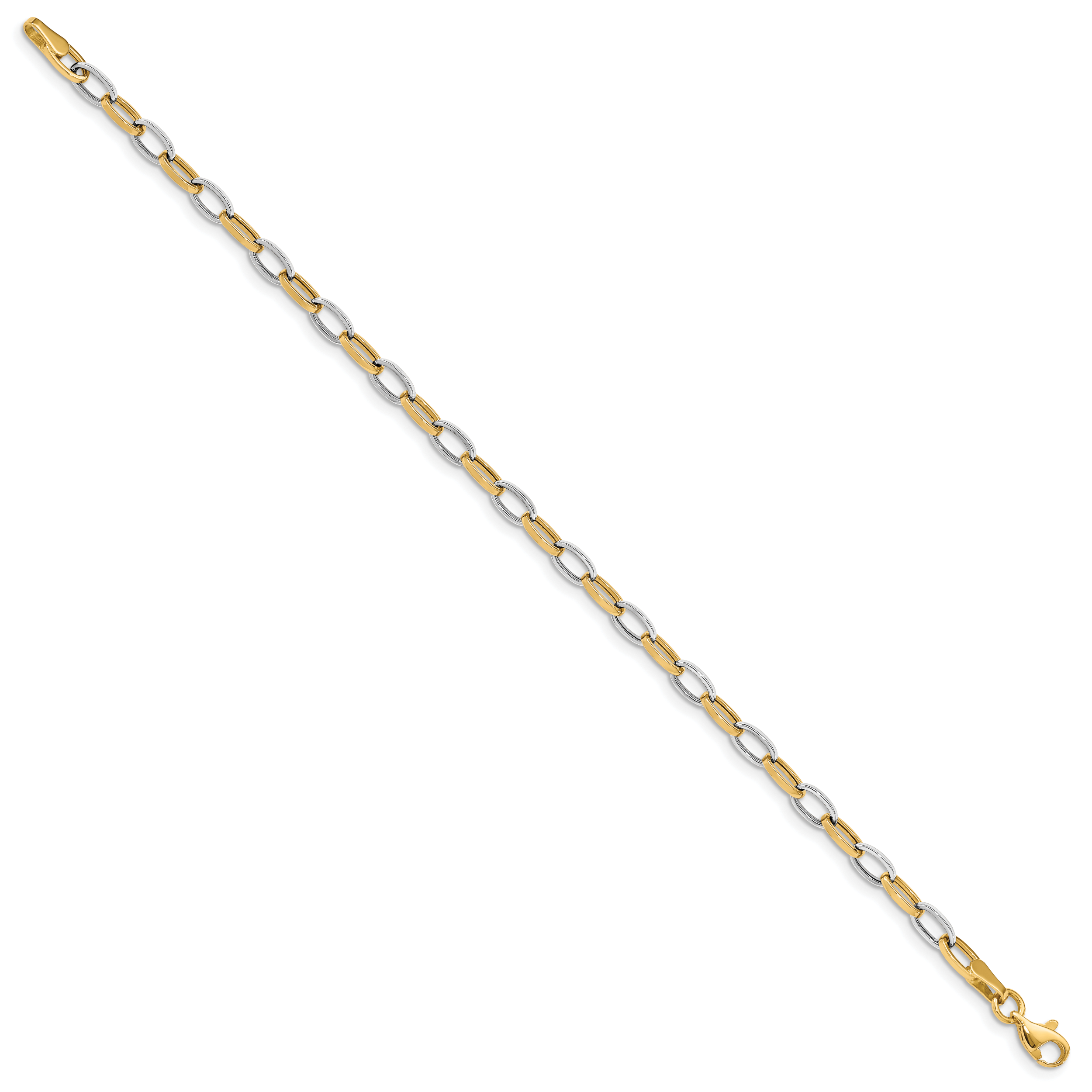 14K Two Tone Gold 4mm Link Chain Bracelet 7.25 inch Lightweight, Polished detailed image 3