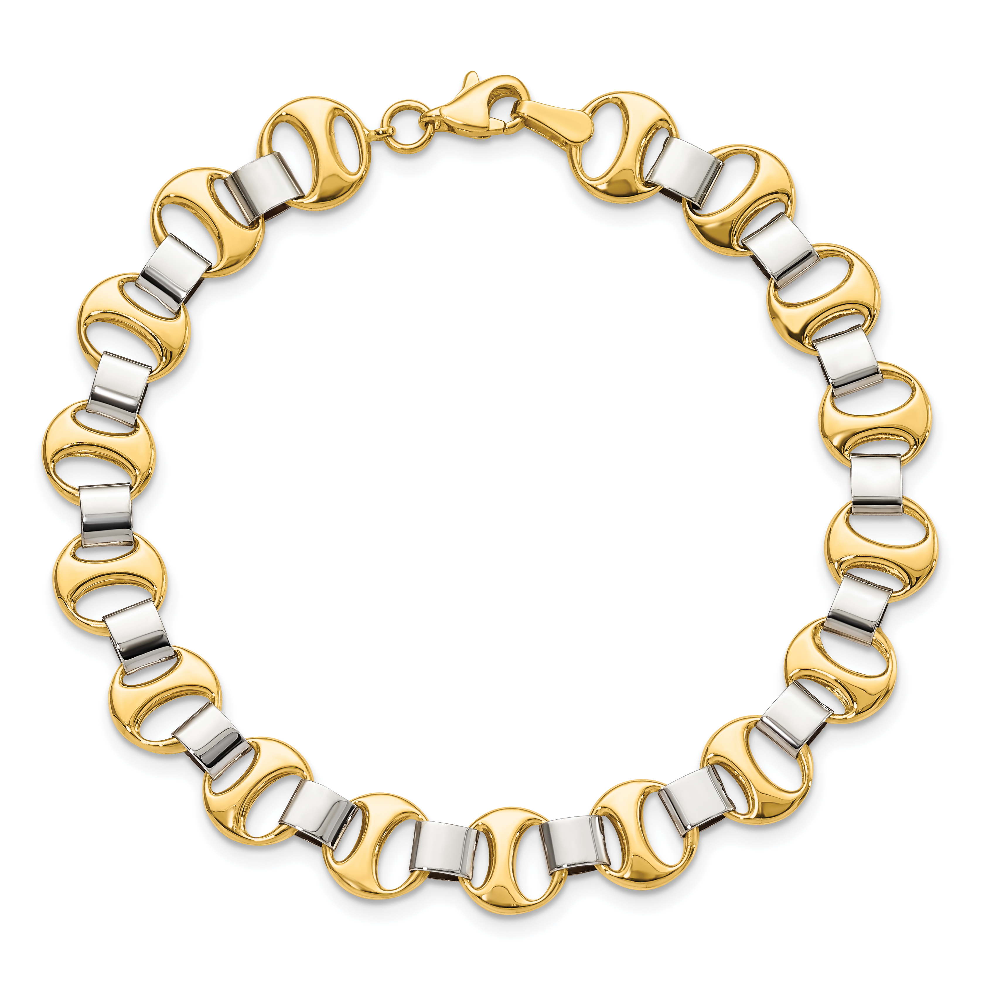 14K Two Tone Gold 9mm Link Chain Bracelet 7.5 inch Lightweight, Polished detailed image 5
