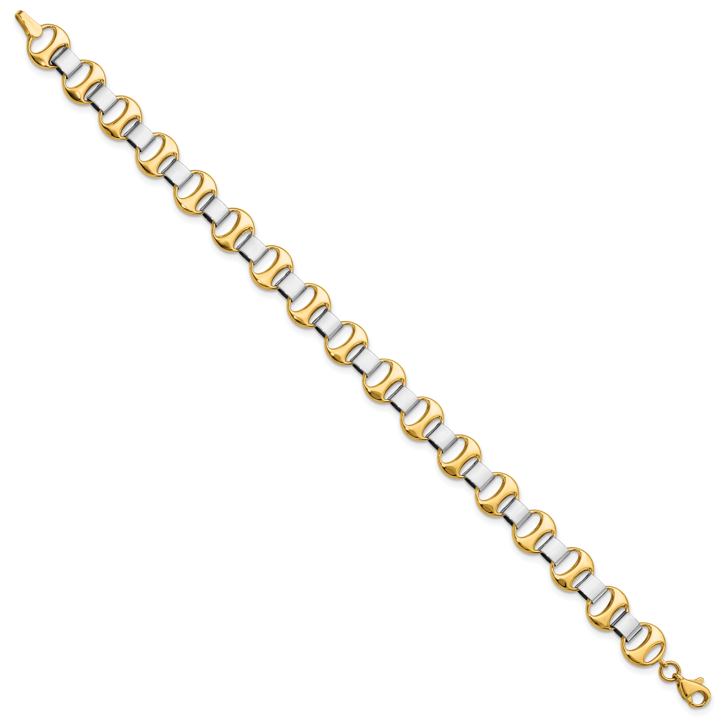 14K Two Tone Gold 9mm Link Chain Bracelet 7.5 inch Lightweight, Polished detailed image 3