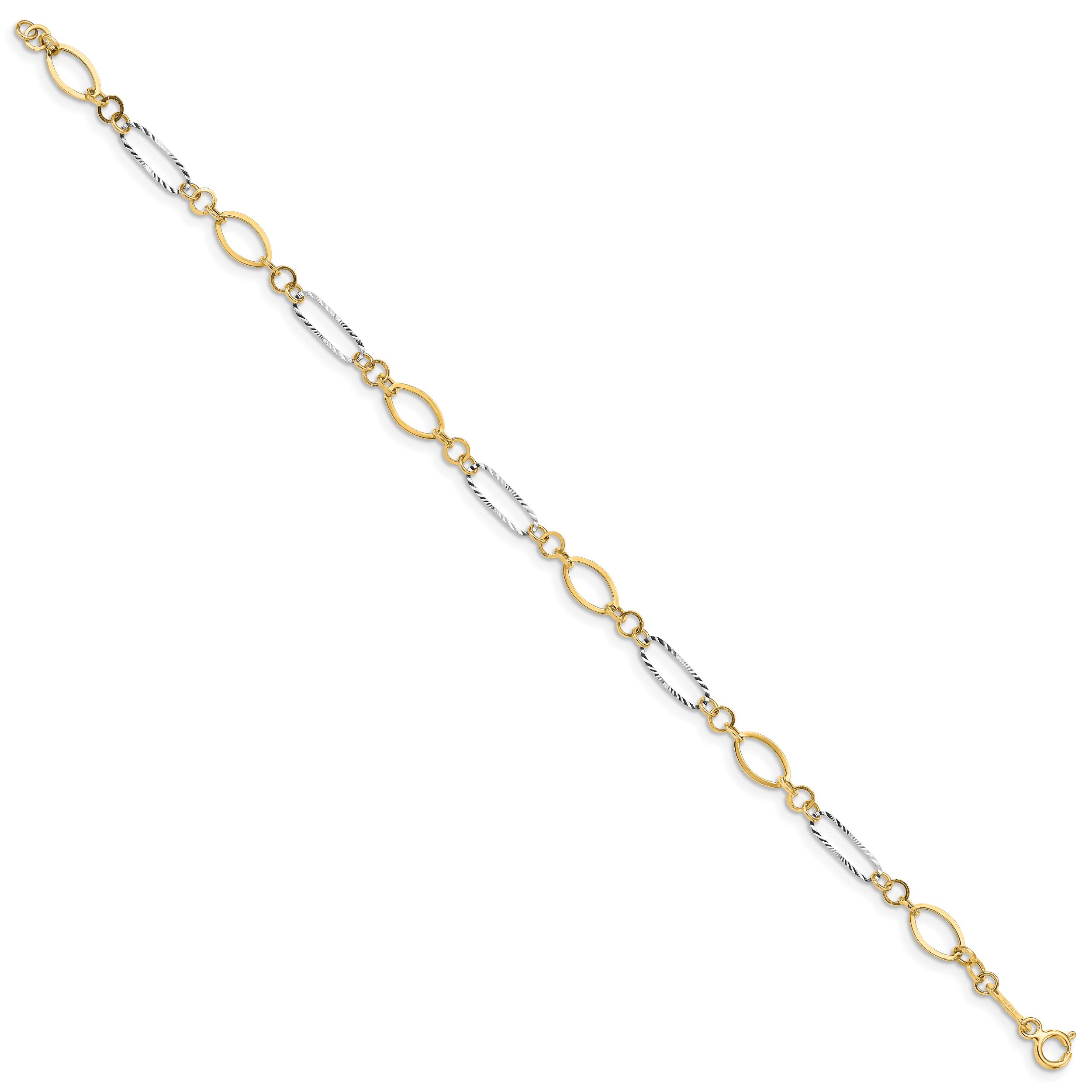 14K Two Tone Gold 5mm Cable Chain Oval Link Bracelet 7.25 inch Lightweight detailed image 3
