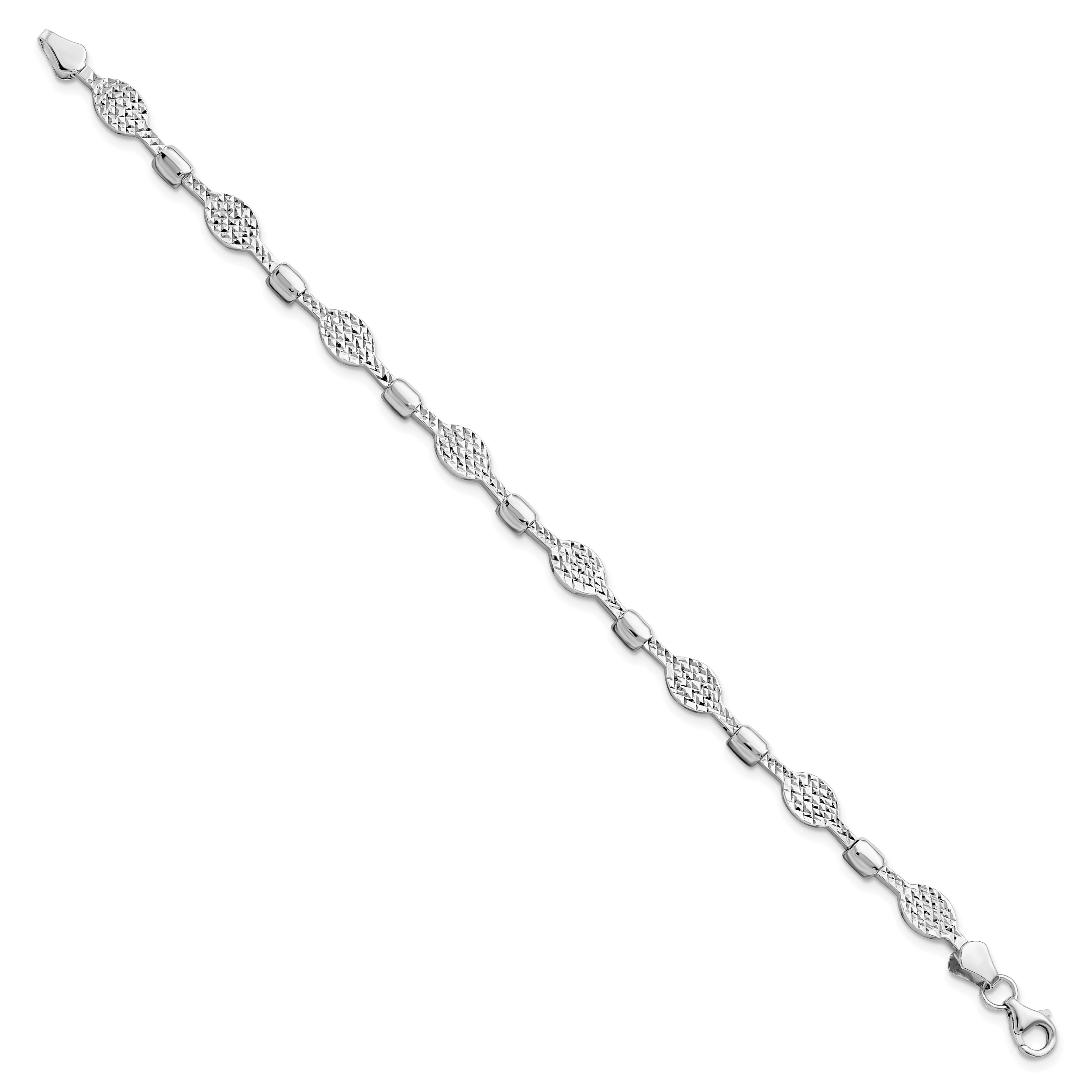 14K White Gold 5mm Link Chain Bracelet 7 inch Lightweight, Diamond Cut, Polished detailed image 3