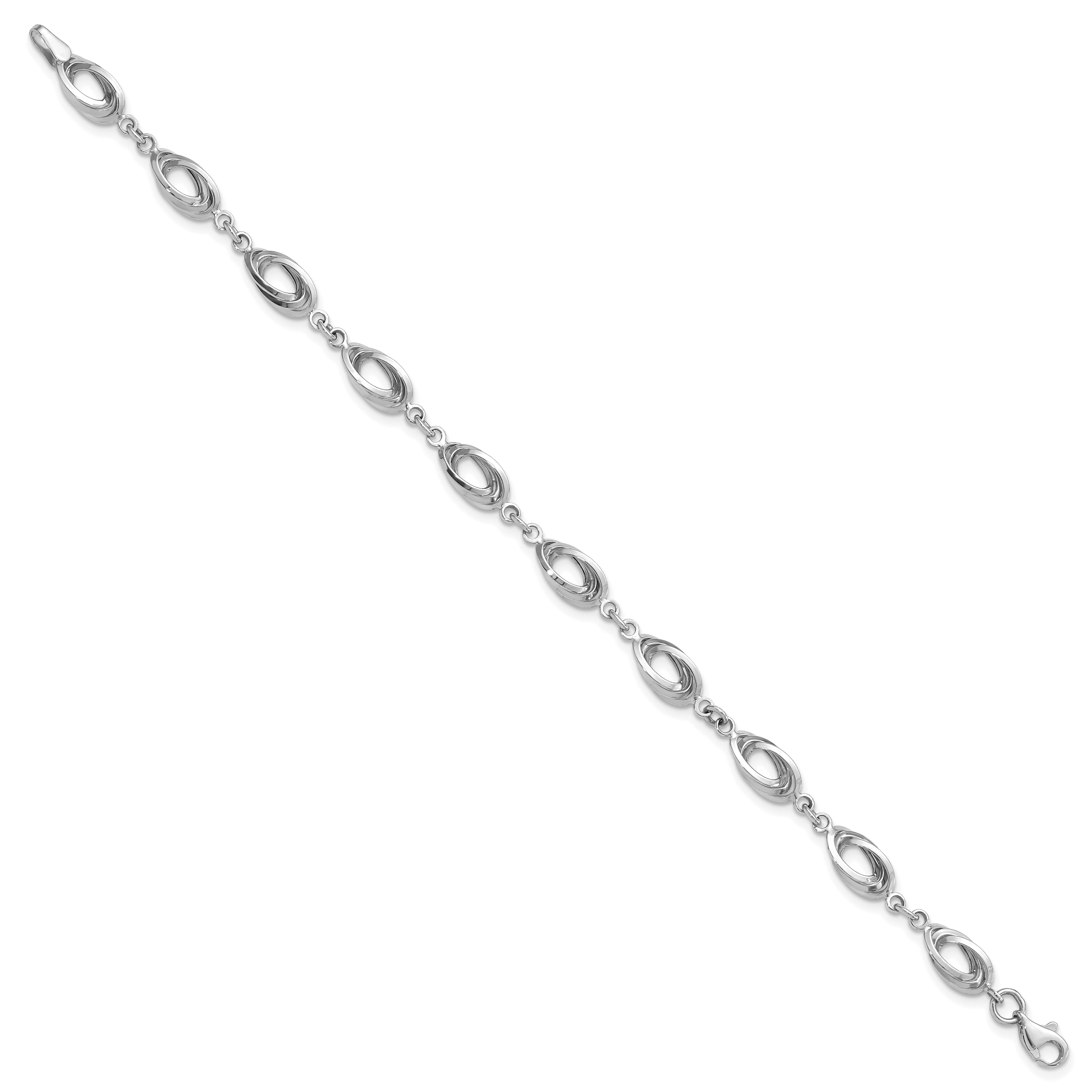 14K White Gold Oval 8mm Link Chain Bracelet 7.5 inch Lightweight, Polished detailed image 3