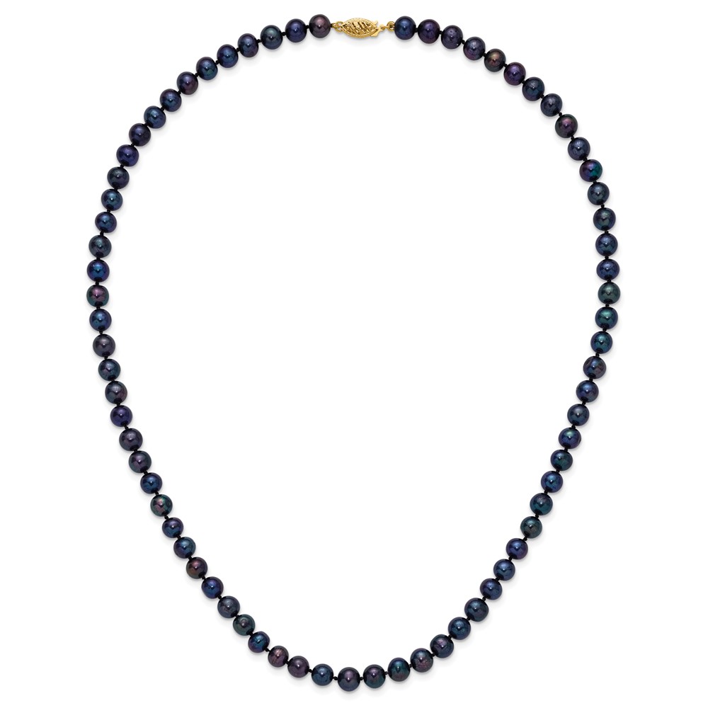 14K Solid Yellow Gold 6mm Black Round Freshwater Cultured Pearl Chain Necklace - Picture 14 of 41