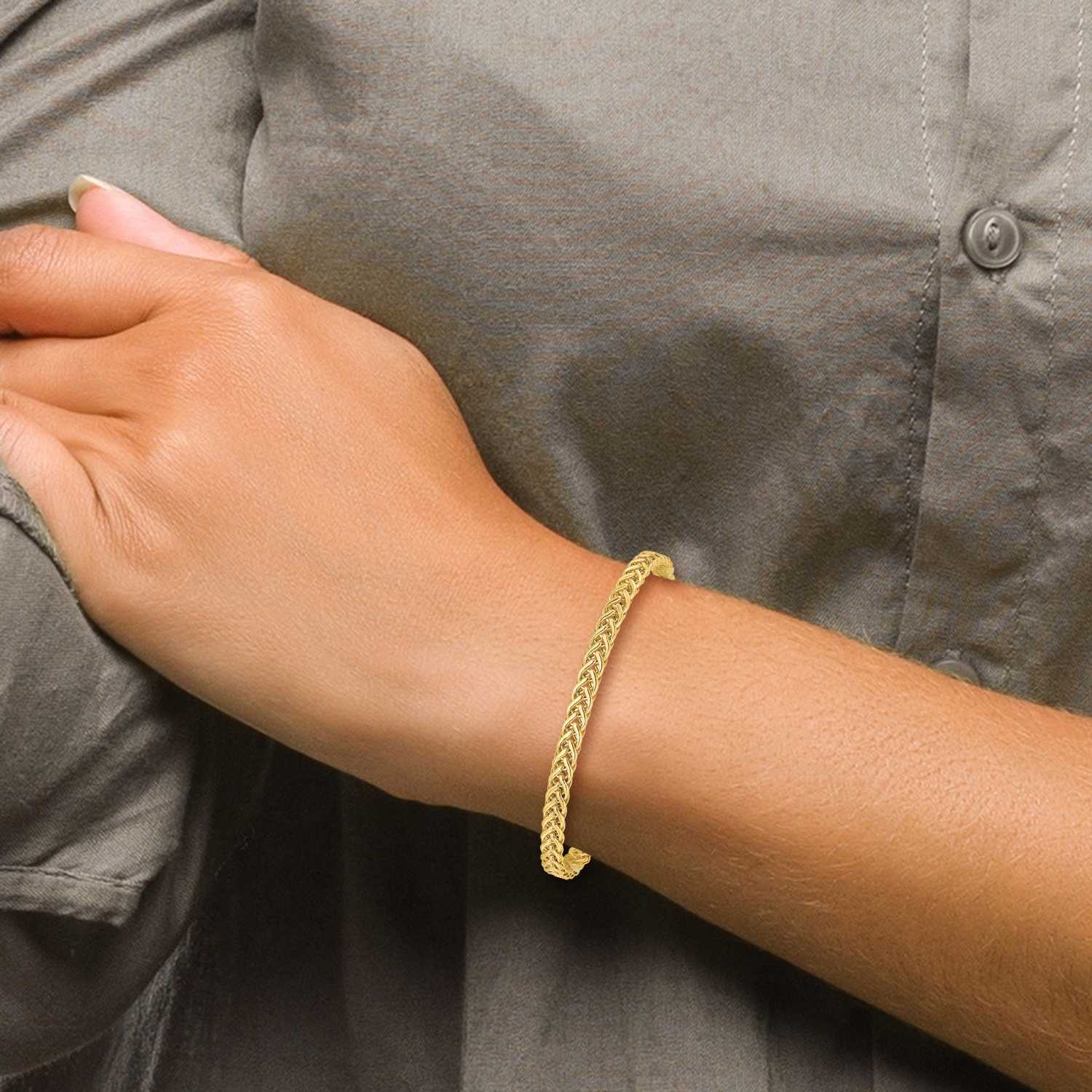 14K Yellow Gold 4.3mm Wheat Chain Bracelet 7.5 inch Lightweight, Polished detailed image 2