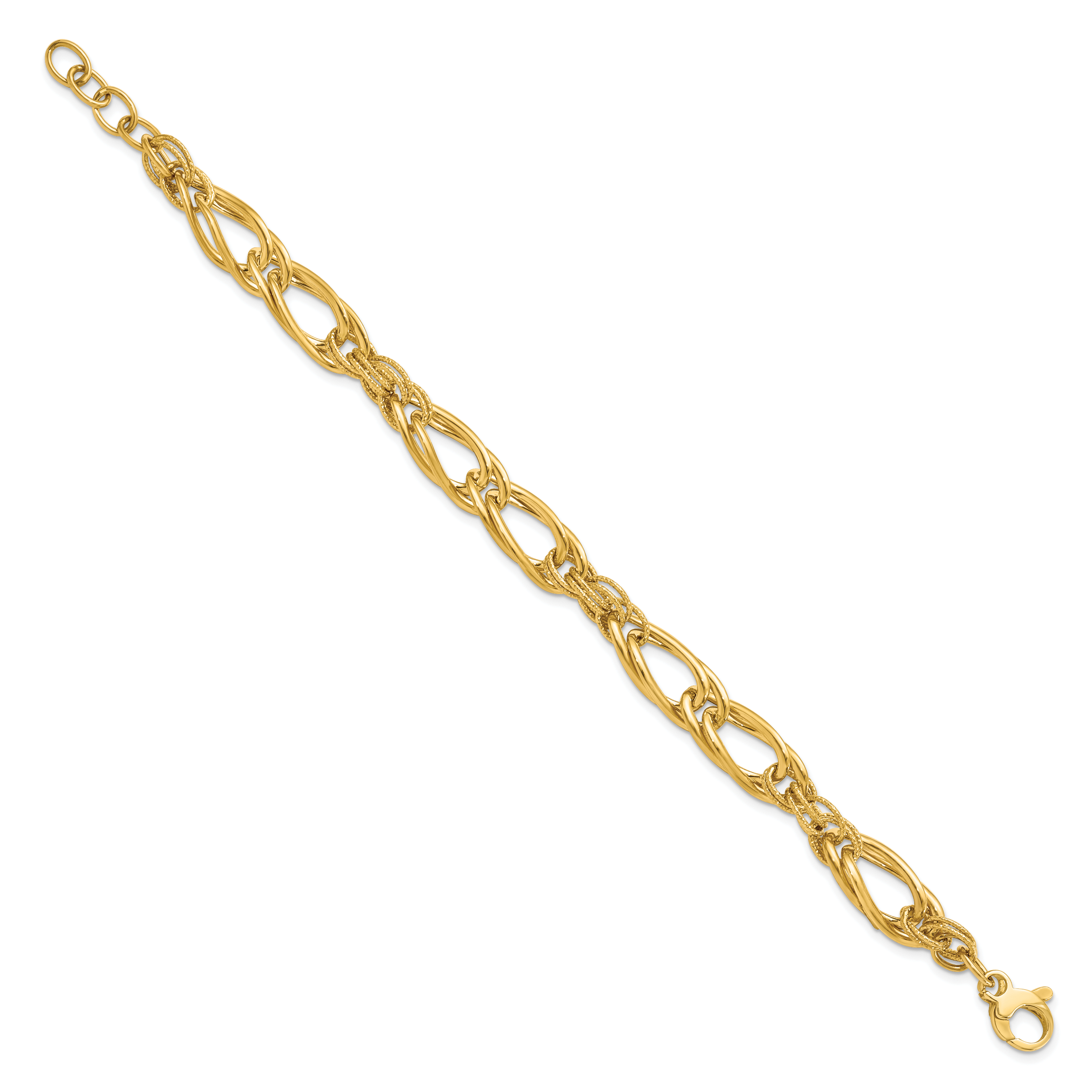 14K Yellow Gold 9mm Link Chain Bracelet 8 inch Lightweight, Polished, Grooved detailed image 3