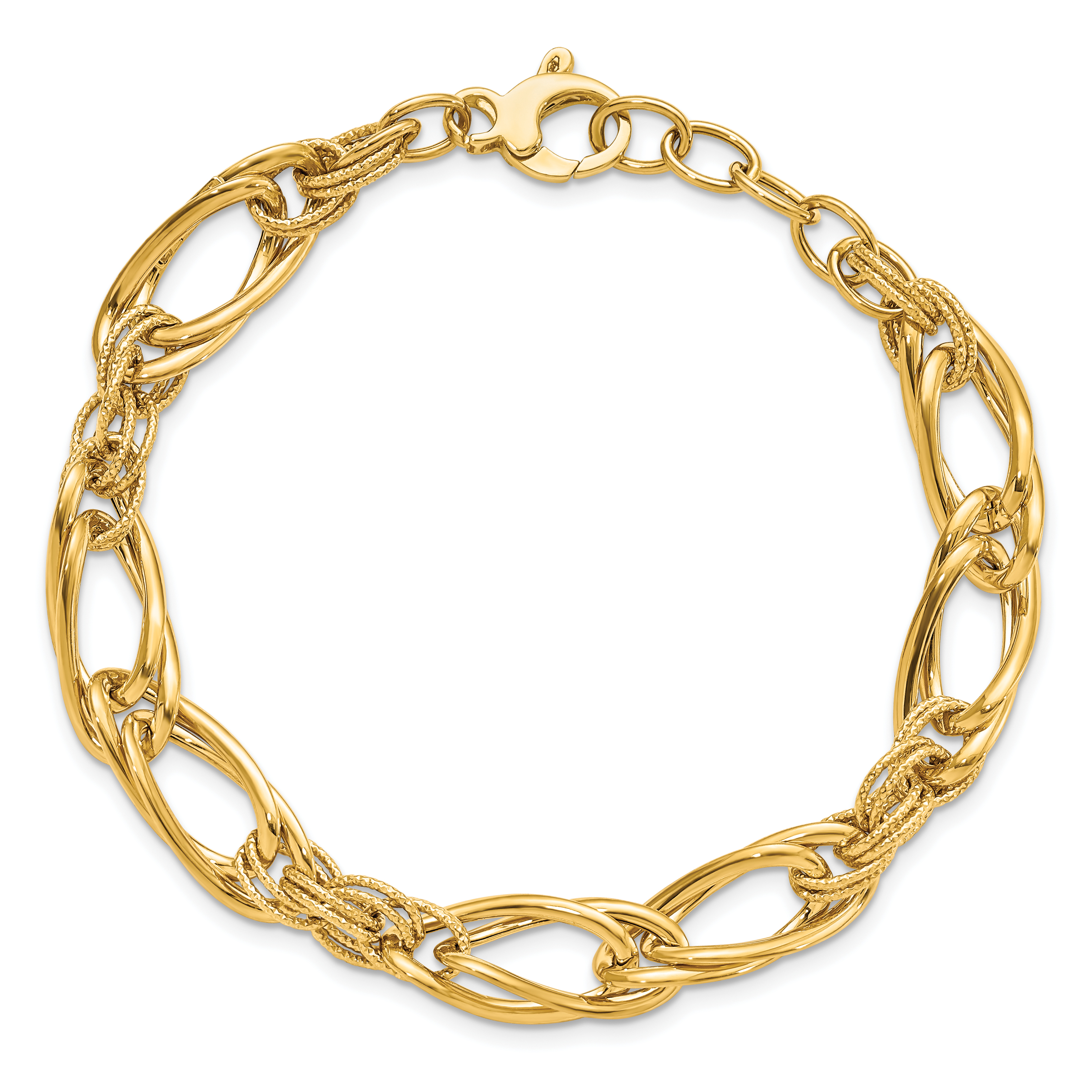 14K Yellow Gold 9mm Link Chain Bracelet 8 inch Lightweight, Polished, Grooved detailed image 5