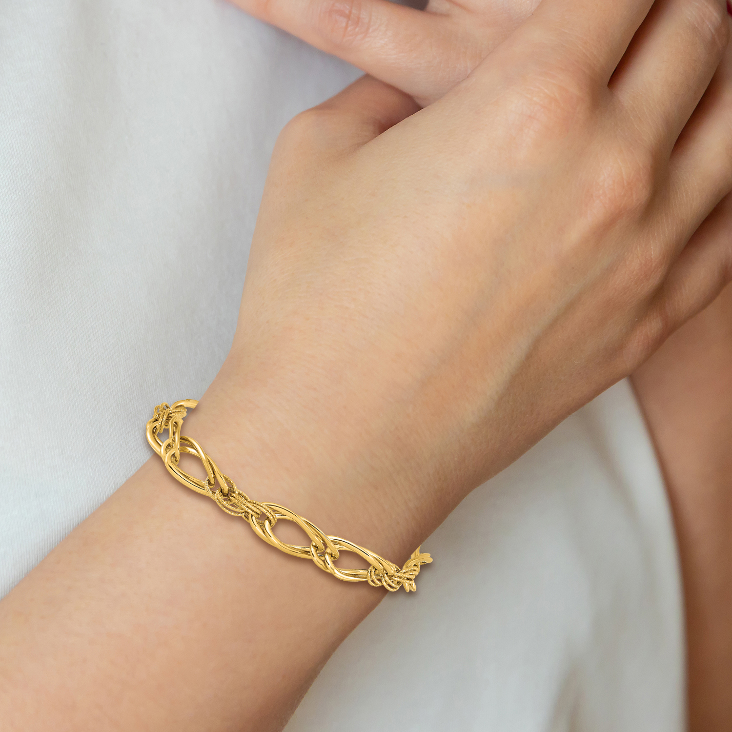 14K Yellow Gold 9mm Link Chain Bracelet 8 inch Lightweight, Polished, Grooved detailed image 2