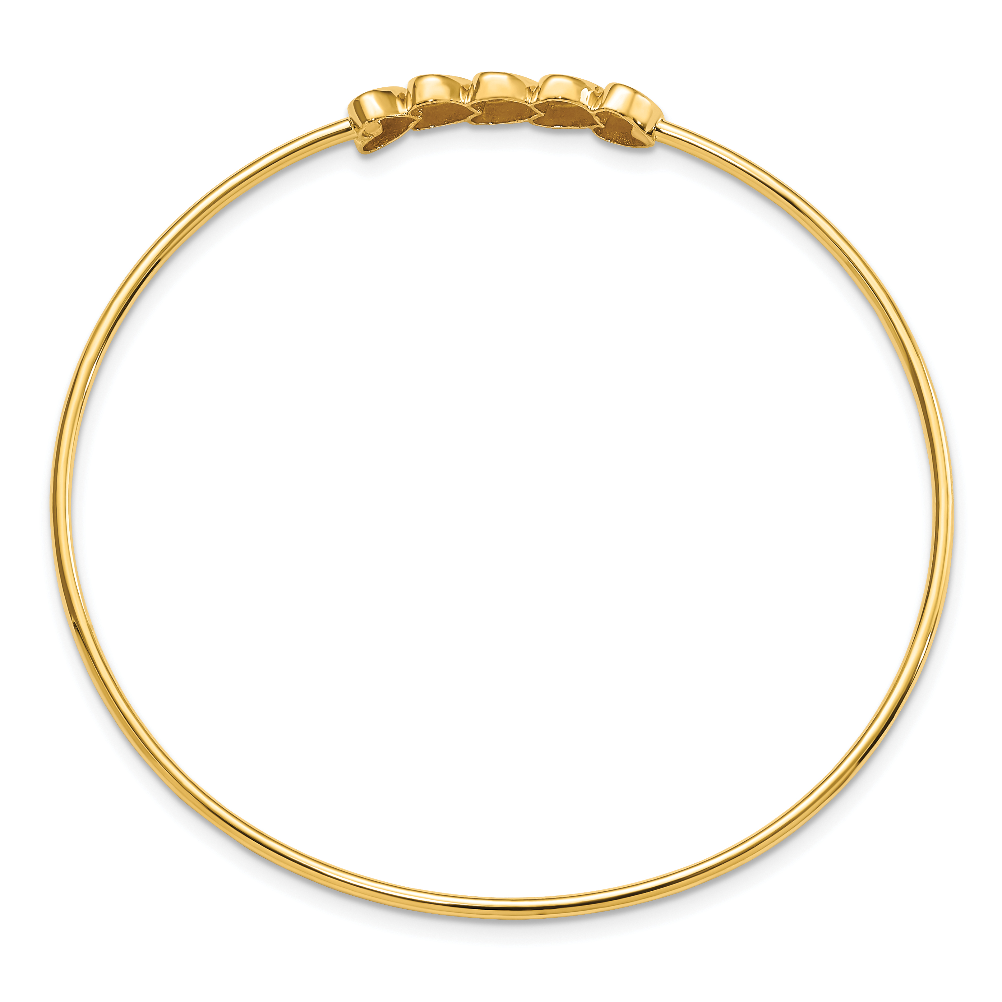 14K Solid Two Tone Gold Heart Slip On Bangle Bracelet - Picture 7 of 10