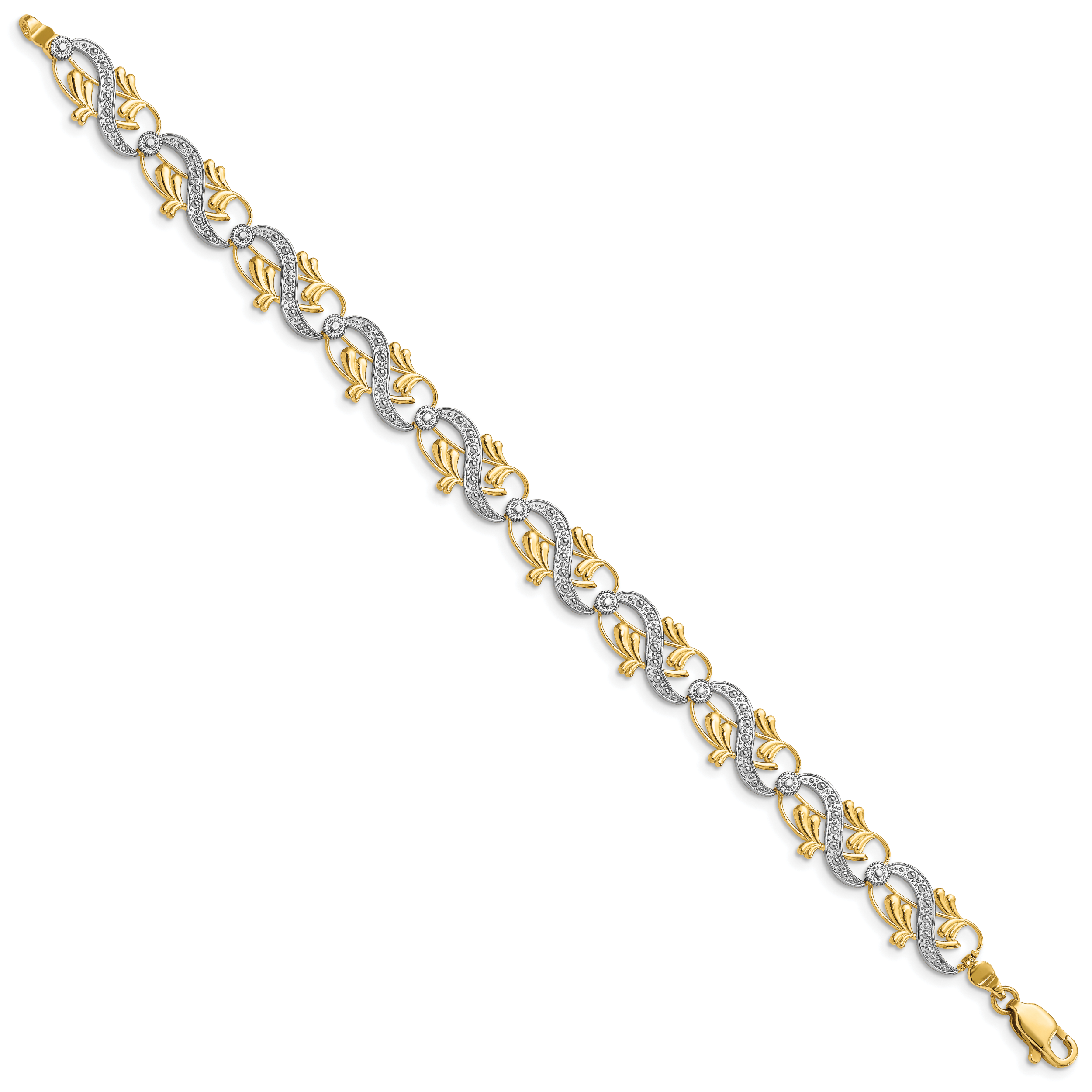 14K Solid Two Tone Gold 9.7mm Chunky Link Chain Bracelet 7.5 inch Diamond Cut detailed image 3