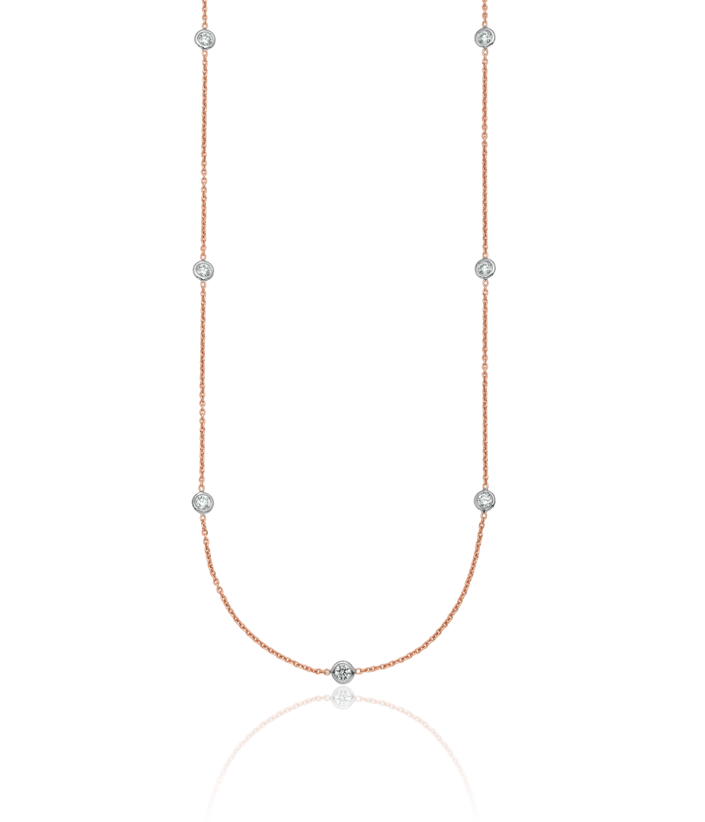 18K Solid Rose Gold White Lab Diamond Stations Chain Necklace - Picture 7 of 20