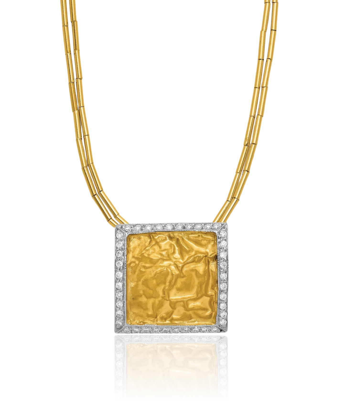 18K Solid Two Tone Gold 24K Diamond Square Chain Necklace - Picture 8 of 13