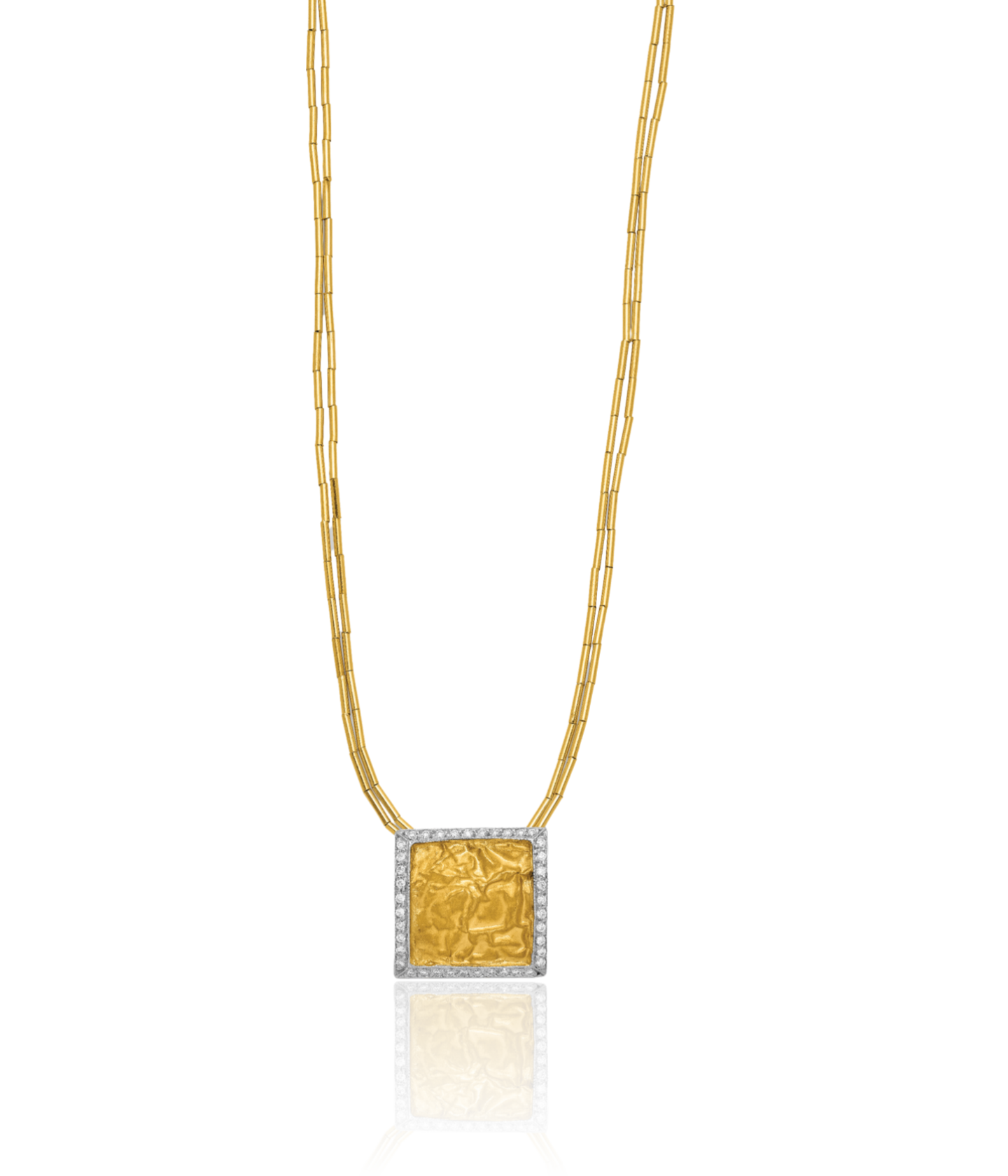 18K Solid Two Tone Gold 24K Diamond Square Chain Necklace - Picture 9 of 13