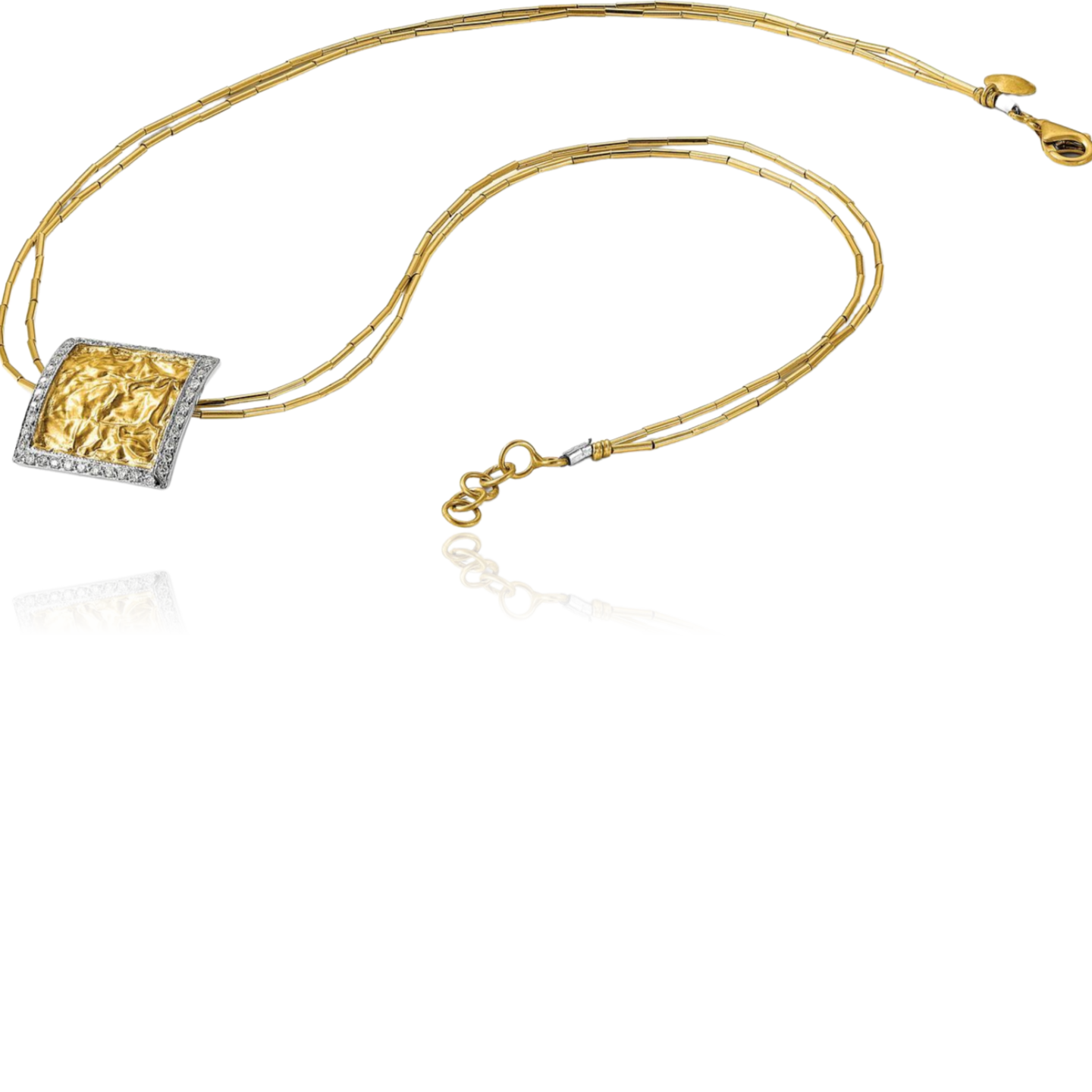 18K Solid Two Tone Gold 24K Diamond Square Chain Necklace - Picture 11 of 13