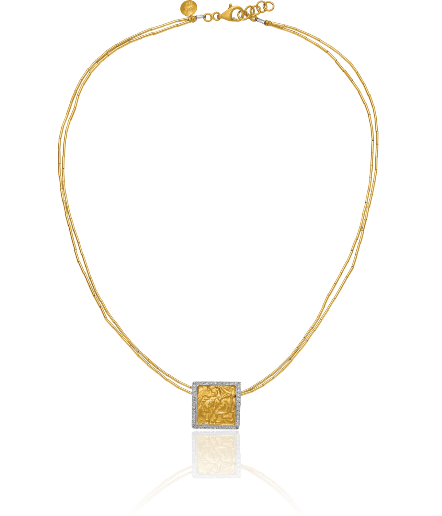 18K Solid Two Tone Gold 24K Diamond Square Chain Necklace - Picture 10 of 13