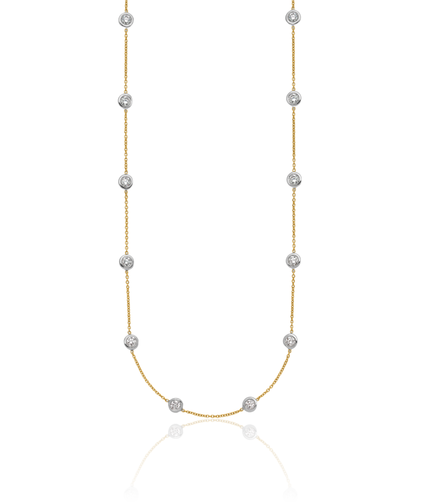 18K Solid Two Tone Gold Lab Diamond Stations Chain Necklace - Picture 7 of 20