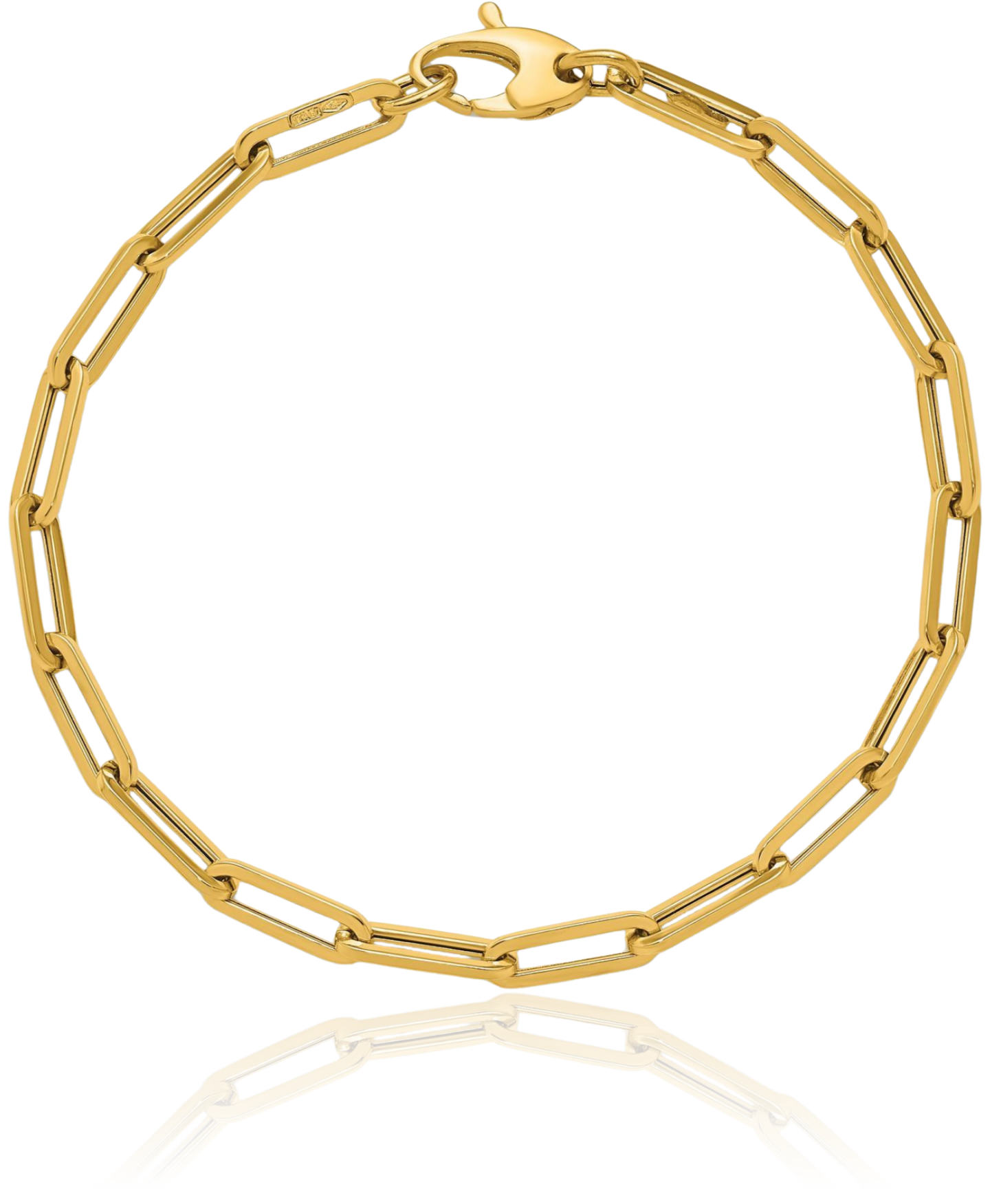 18K Solid Yellow Gold 3.8mm Paperclip Cable Rolo Link Chain Bracelet