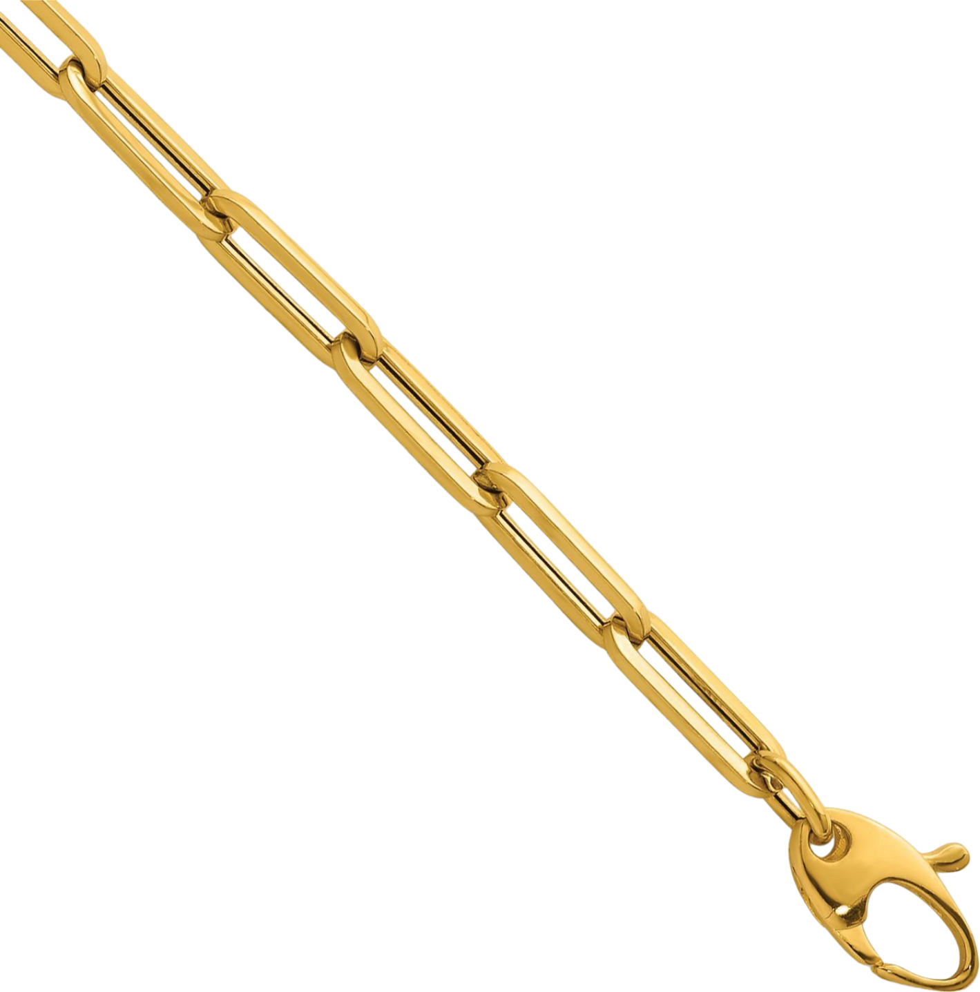 18K Solid Yellow Gold 3.8mm Paperclip Cable Rolo Link Chain Bracelet