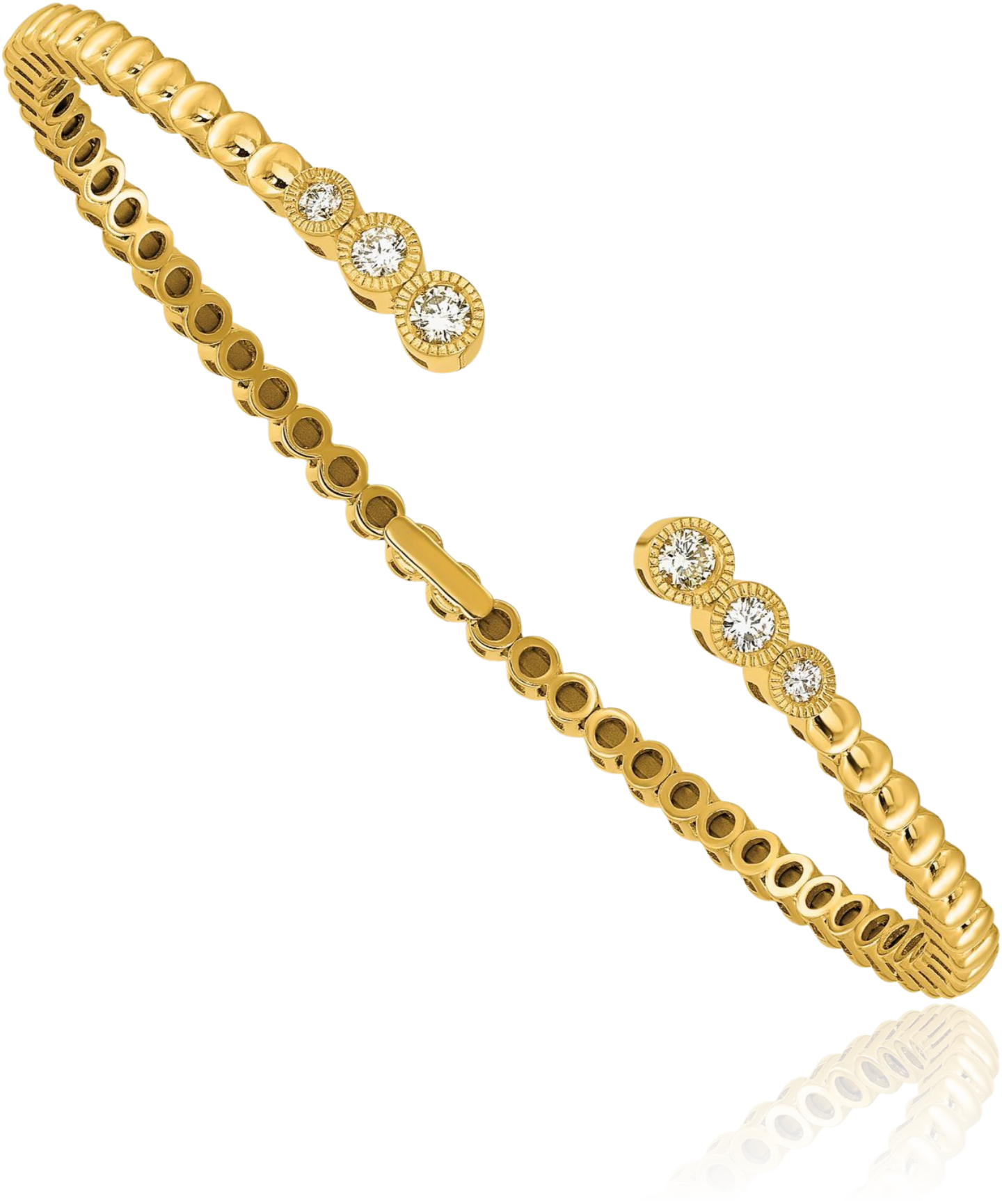 18K Solid Yellow Gold Ball Diamond Cuff Bracelet - Picture 7 of 11
