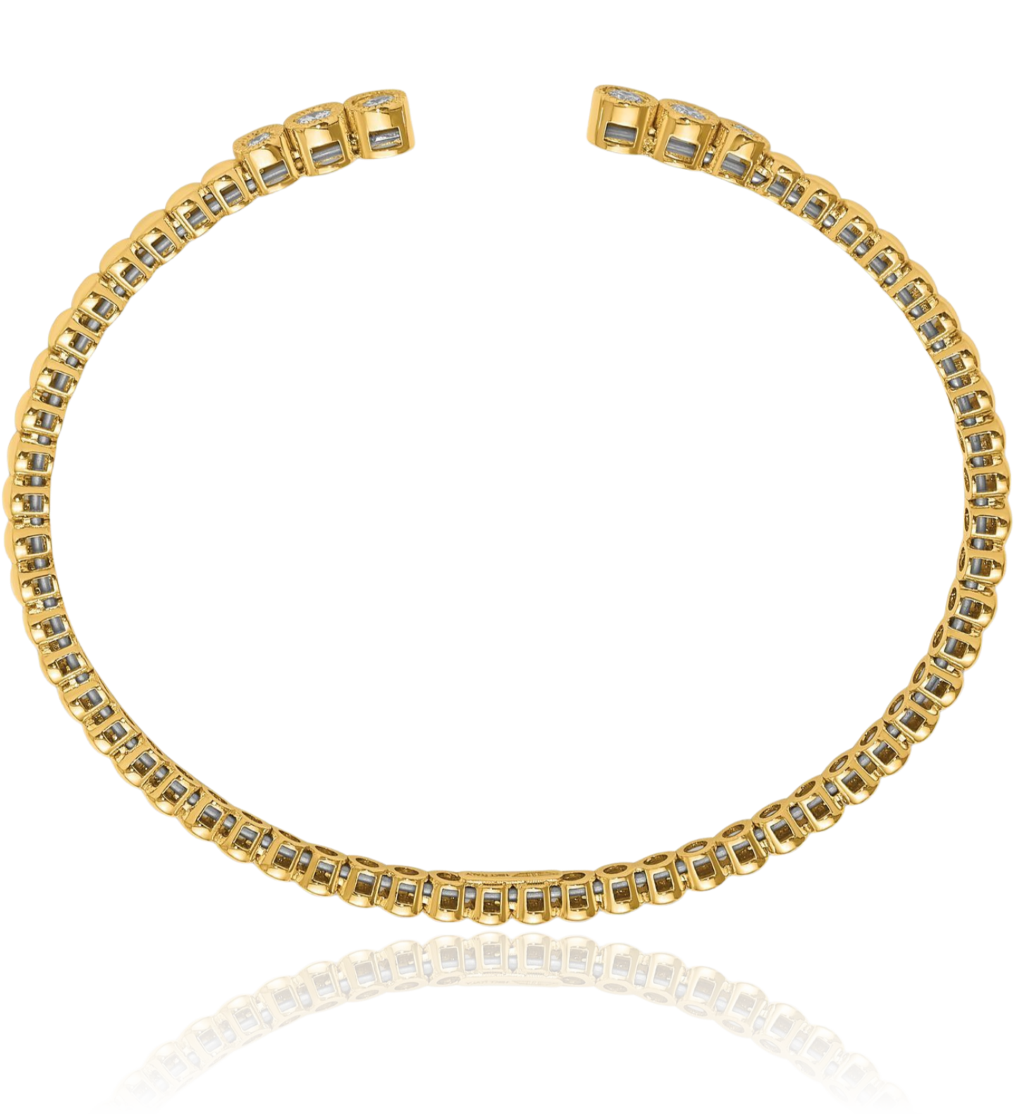 18K Solid Yellow Gold Ball Diamond Cuff Bracelet - Picture 9 of 11